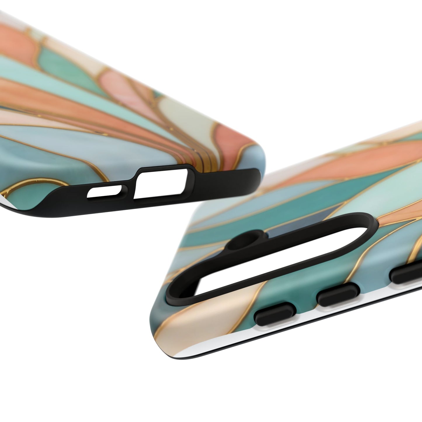 Geometric Leaves: Teal, Peach, and Gold Harmony