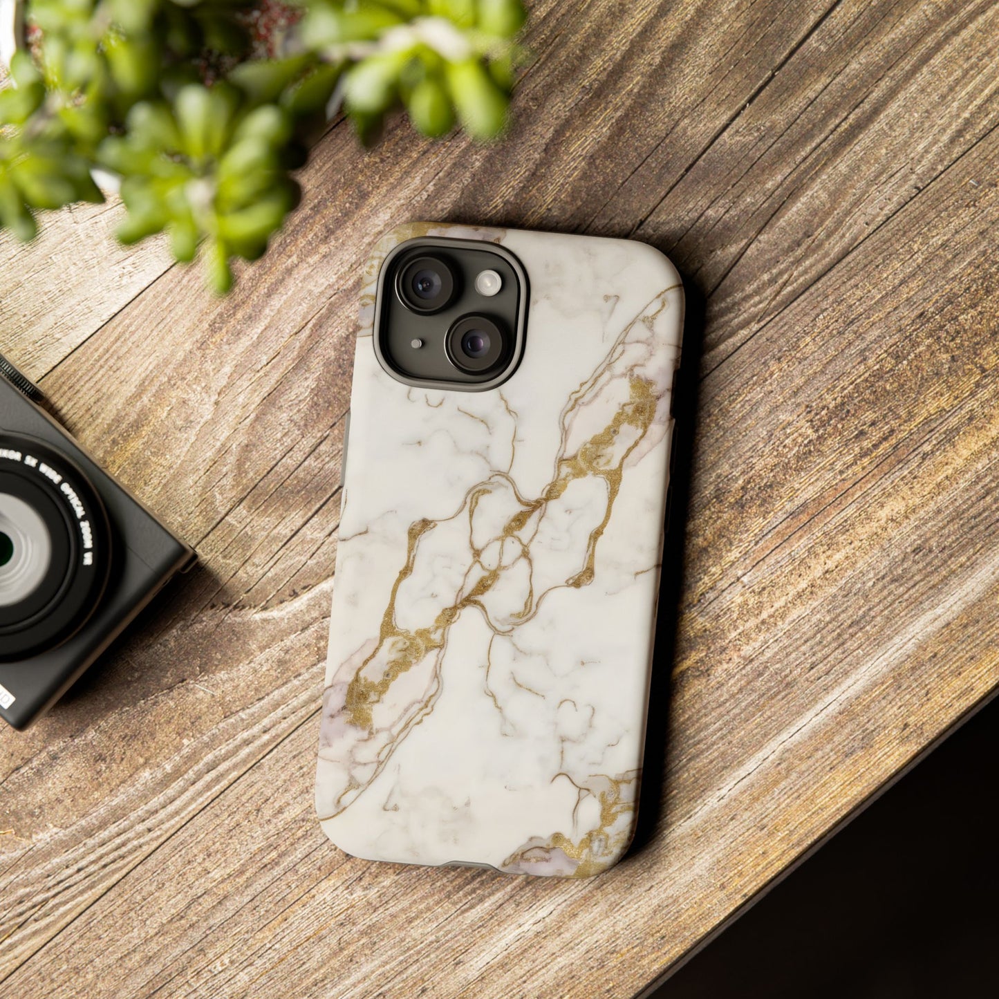 Elegant White and Gold Marble Case Design