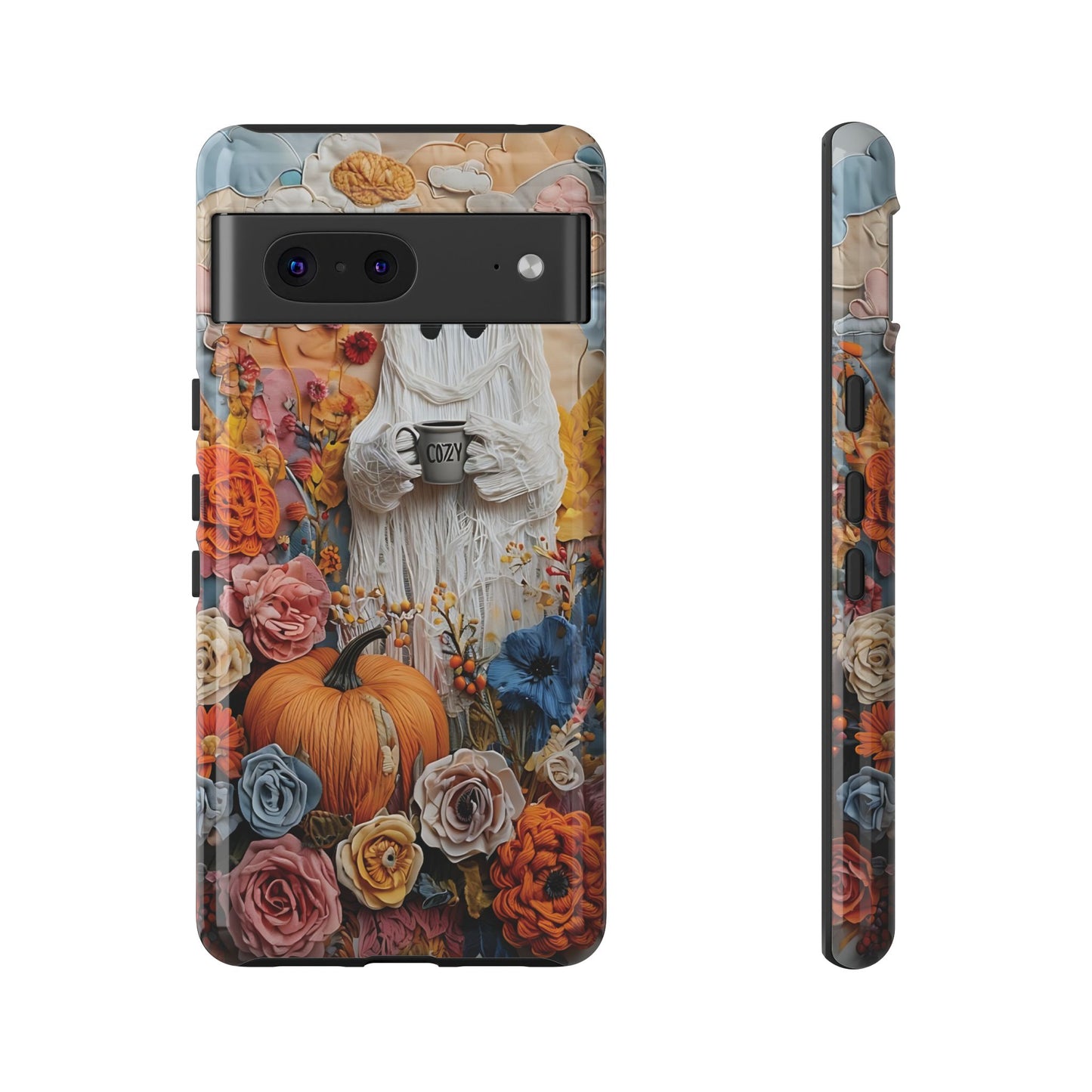 Colorful Whimsical Artwork of Ghost in Autumn Scene phone case design.