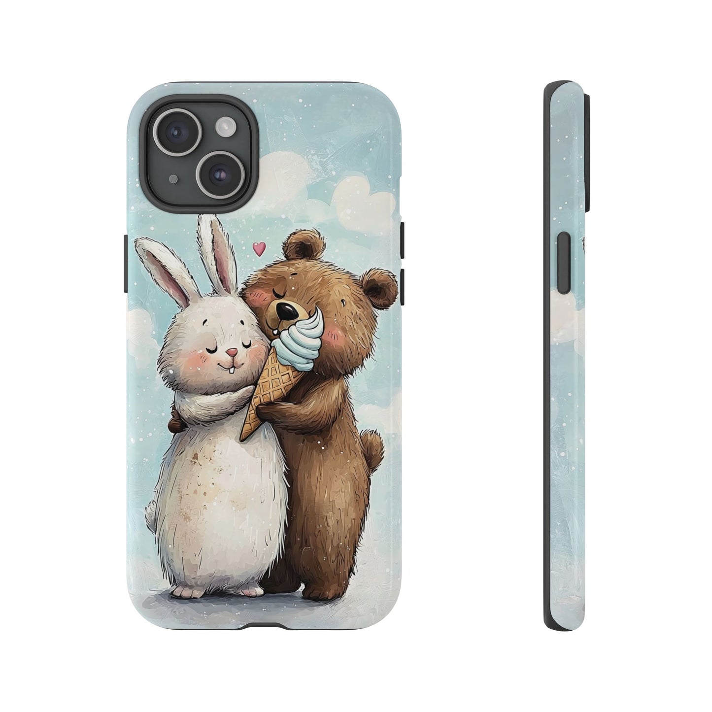 Cozy Bunny & Bear Ice Cream Love - Cute Anime Phone Case for iPhone, Samsung, Google Pixel