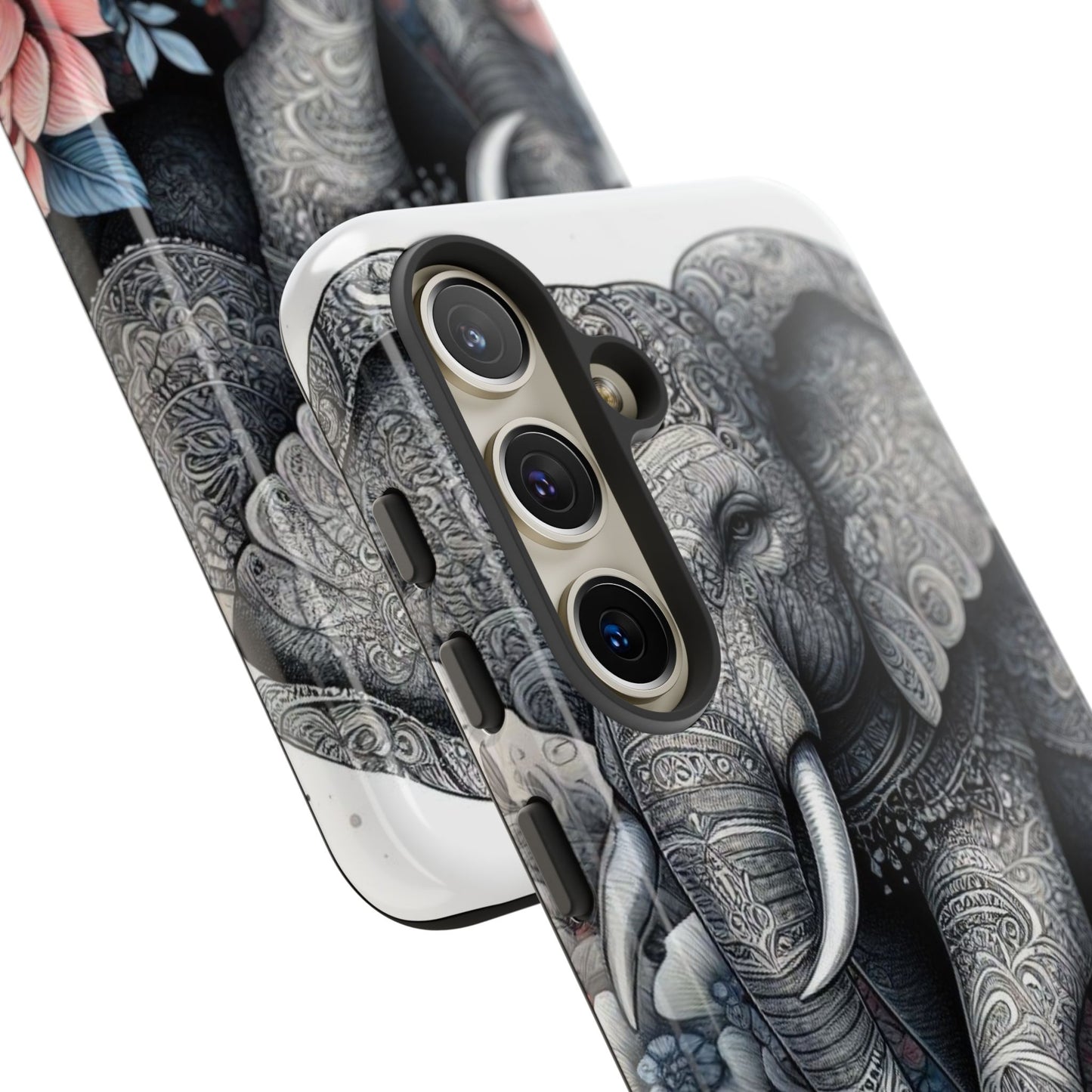 Mandala Elephant Mobile Cover – Elegant Black & White Floral Art