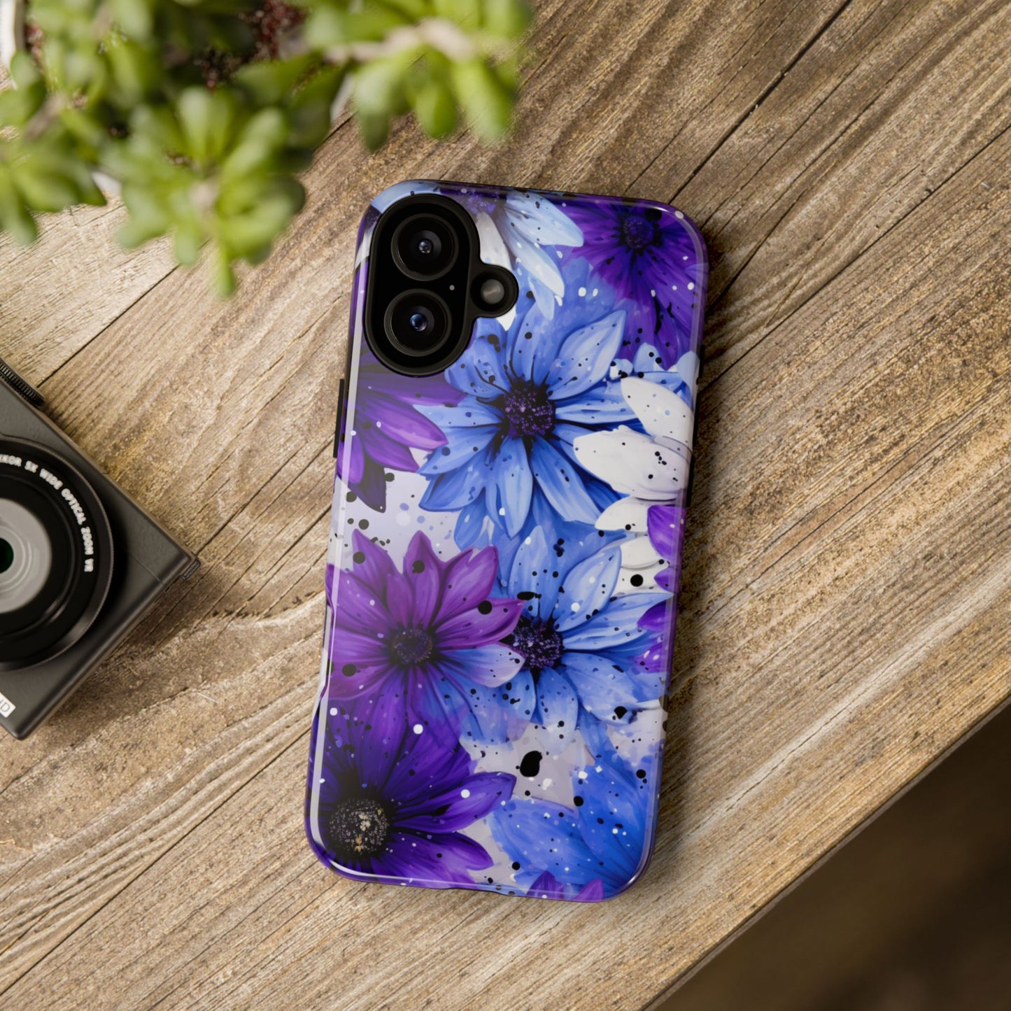 Blue & Purple Floral Splash Mobile Cover – Elegant Artistic Flowers