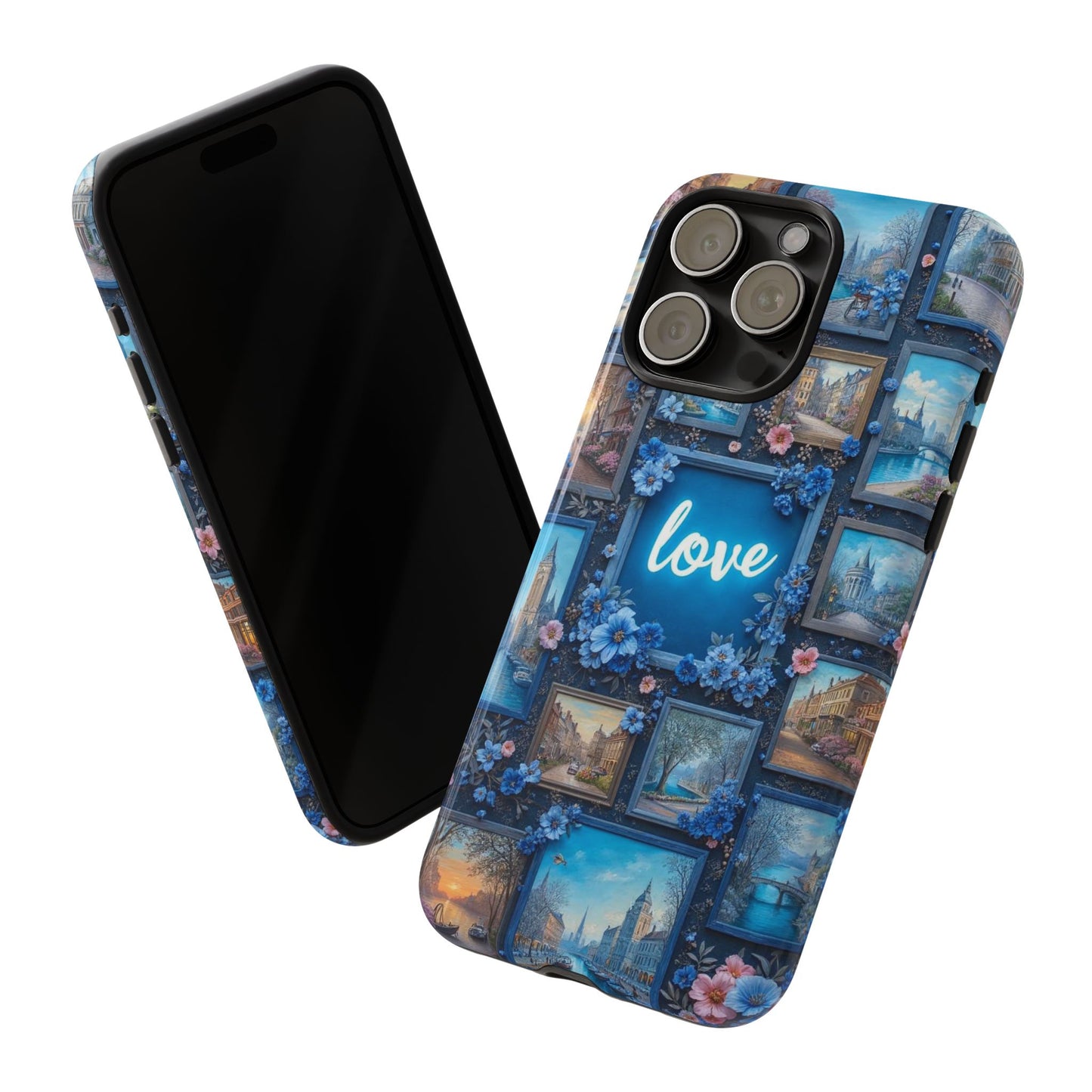 Blue Floral Love Frame Phone Case