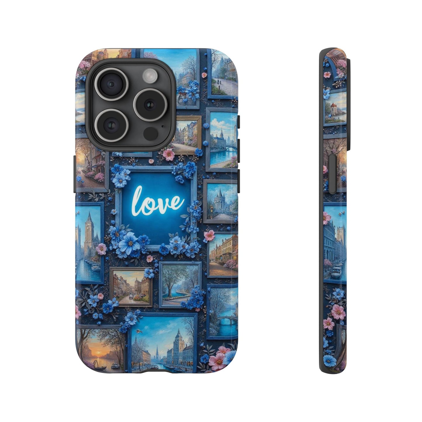 Blue Floral Love Frame Phone Case