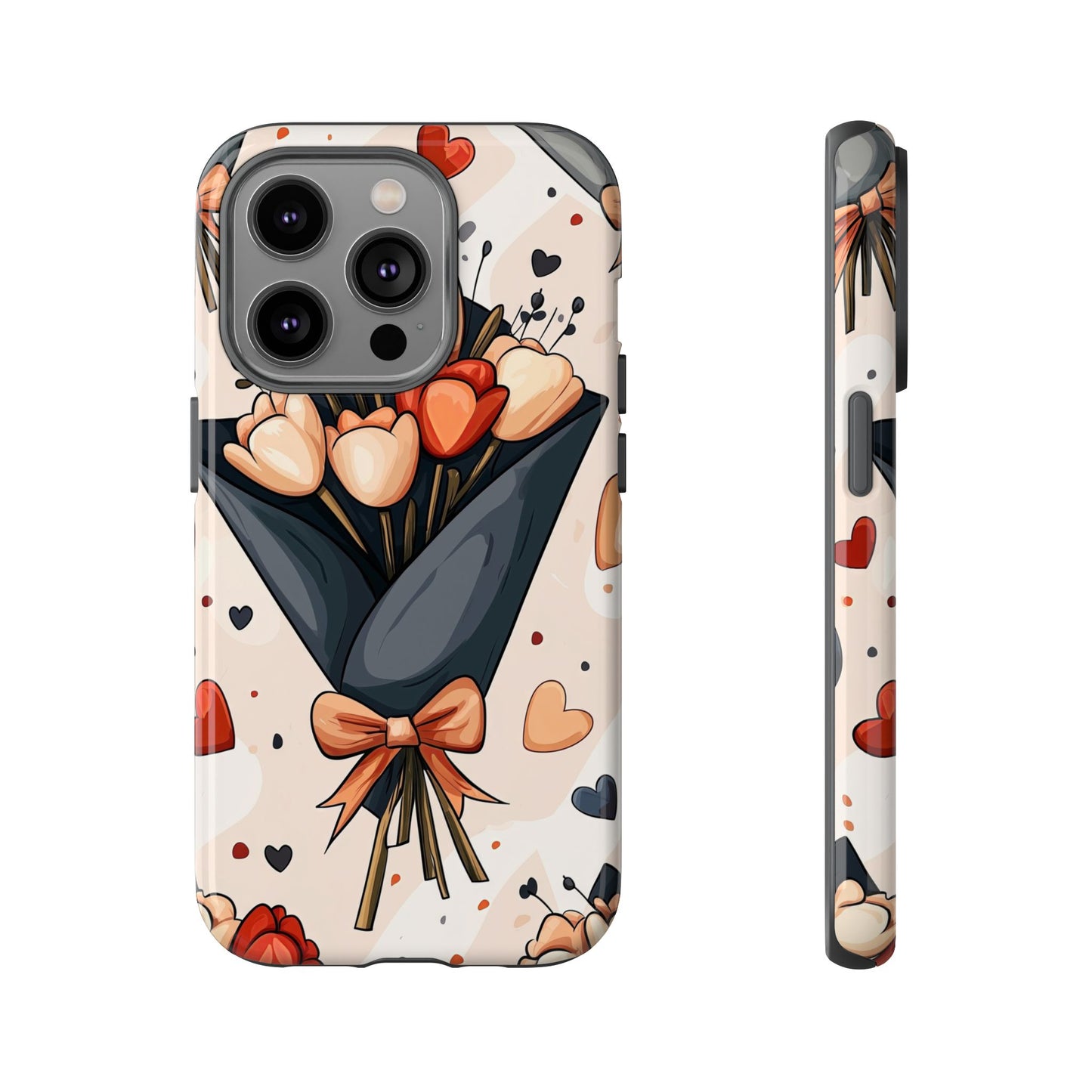 Romantic Bouquet Floral Phone Case for iPhone, Samsung & Pixel | Cute Heart & Flowers Design | Soft Matte Finish