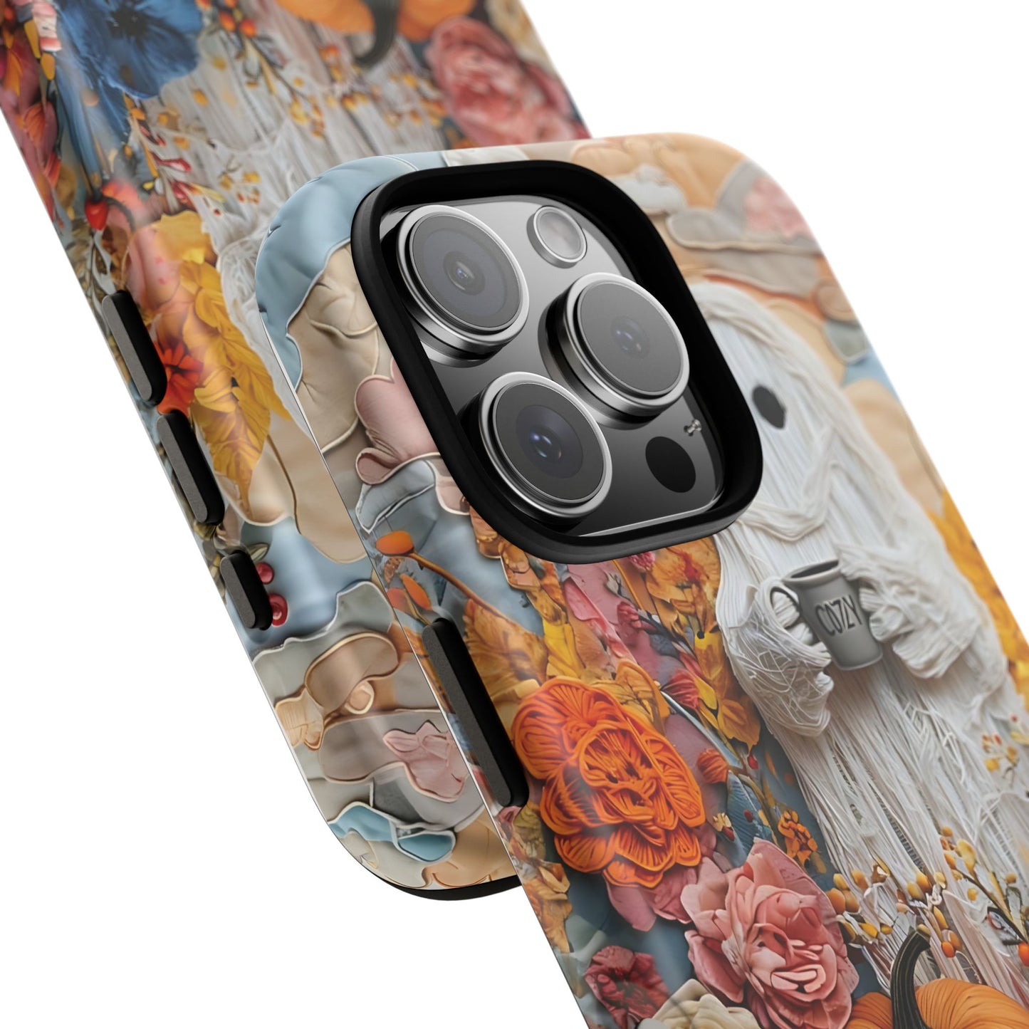 Colorful Whimsical Artwork of Ghost in Autumn Scene phone case design.
