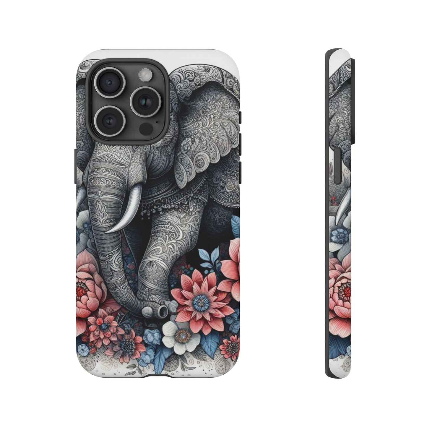 Mandala Elephant Mobile Cover – Elegant Black & White Floral Art