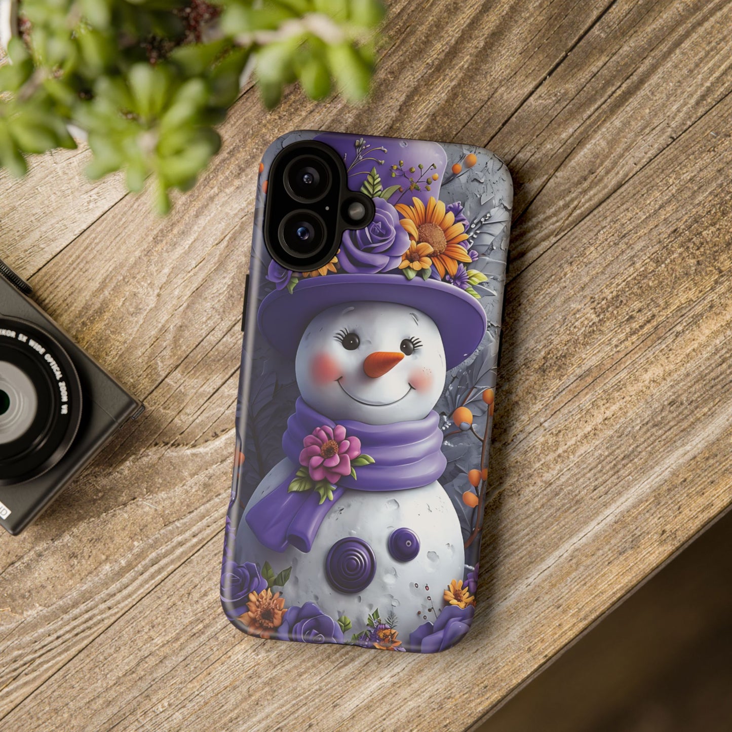 Cheerful Snowman With Colorful Floral Hat And Scarf phone case design