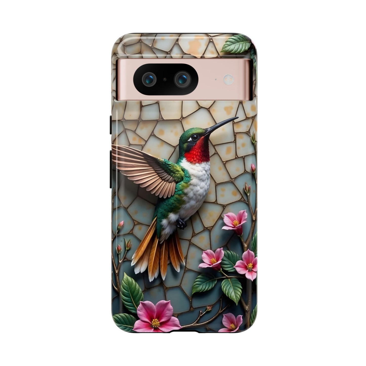 Vivid Hummingbird with Blossoming Branches | Artistic Mosaic Style