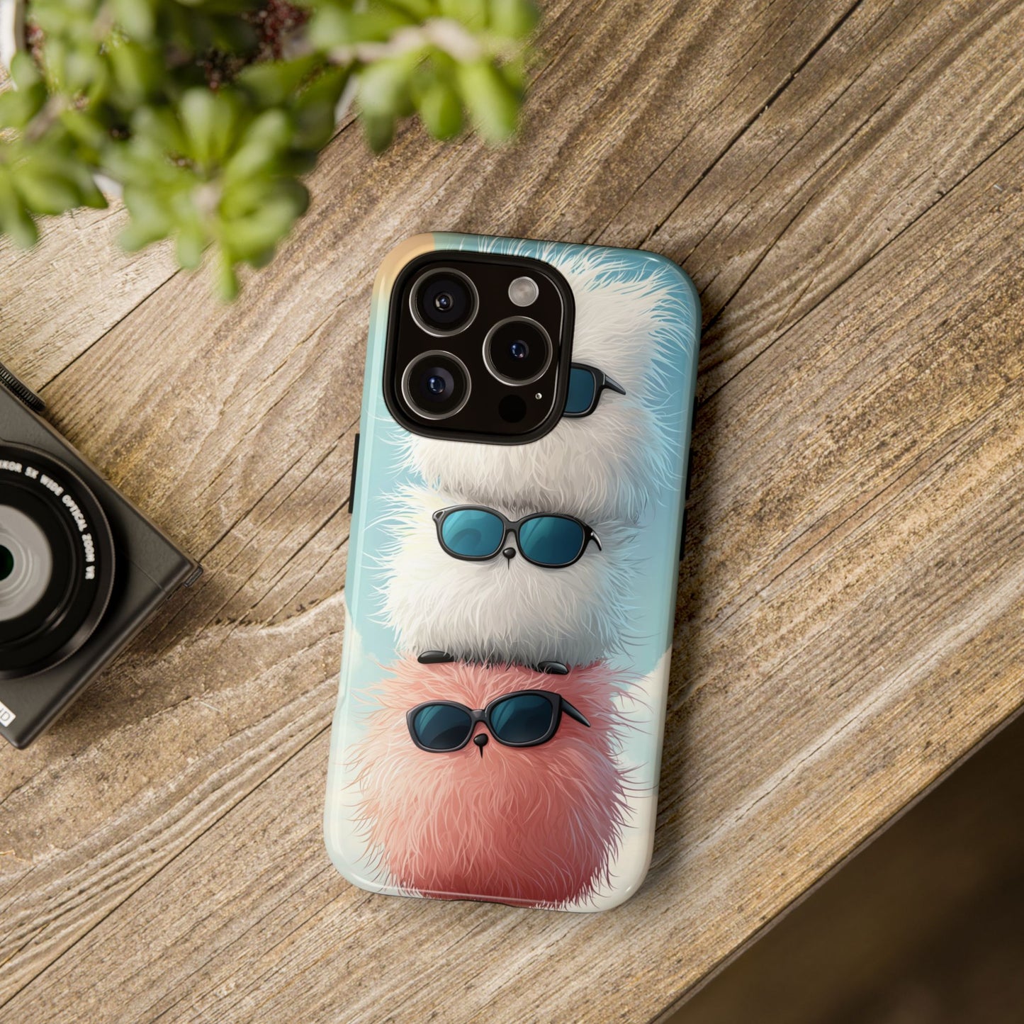 Fluffy Stack Anime Phone Case – Cute Kawaii Furry Creatures with Sunglasses, iPhone, Samsung & Google Pixel Case
