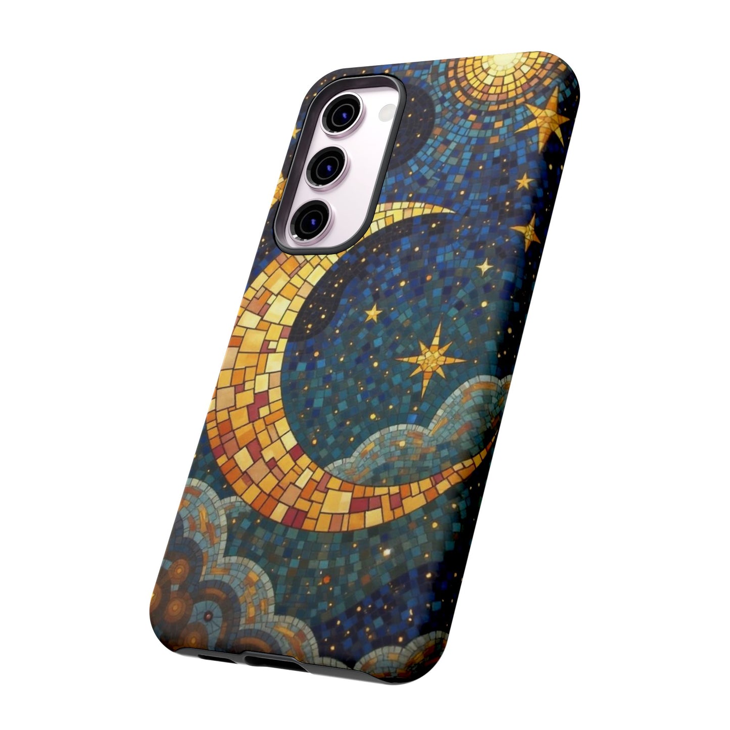 Golden Crescent: Mosaic Moon and Starry Night