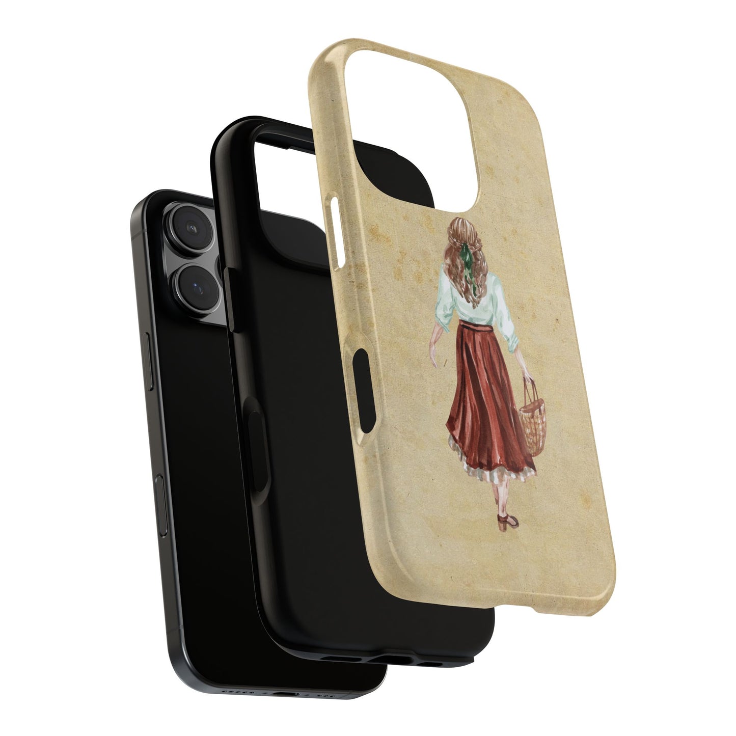 Minimal Vintage Girl with Bag Phone Case – Aesthetic Beige Design for iPhone, Samsung & Google Pixel
