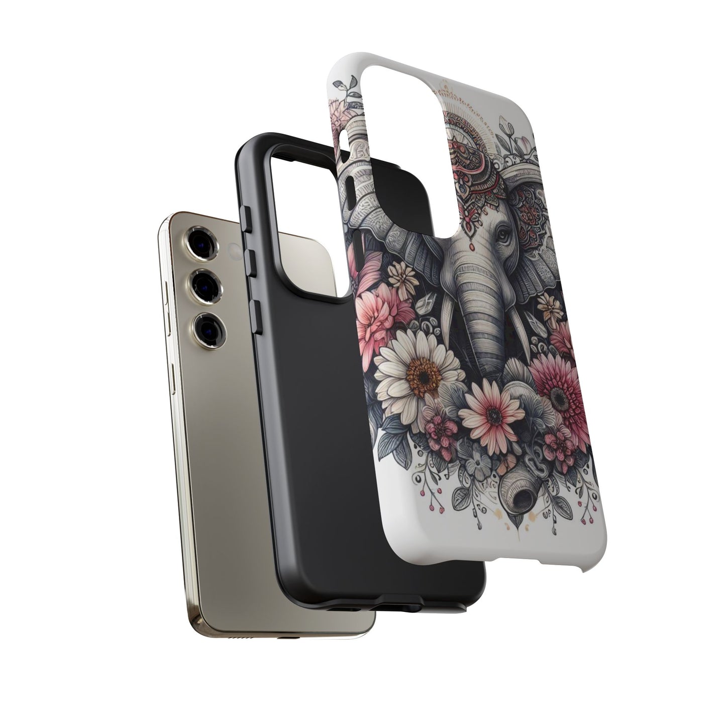 Royal Elephant Mandala Phone Case – Intricate Bohemian Floral Design