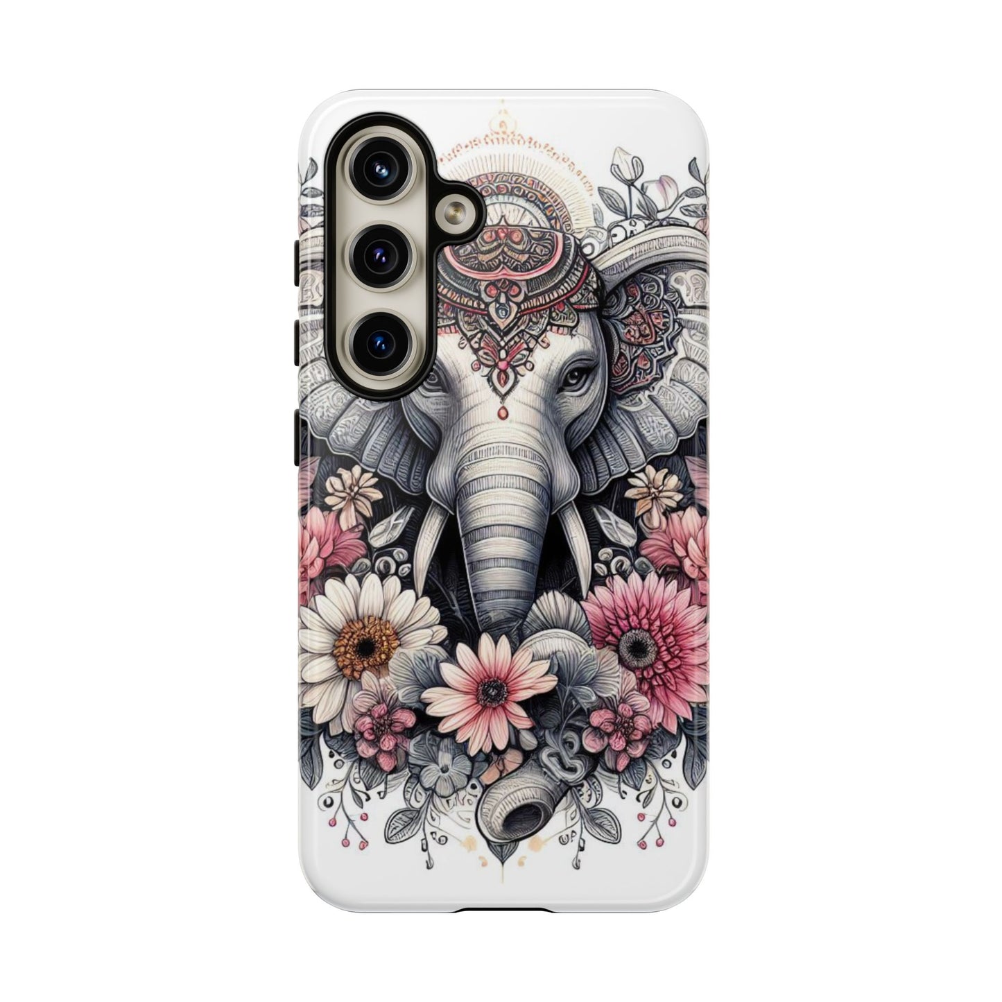 Royal Elephant Mandala Phone Case – Intricate Bohemian Floral Design
