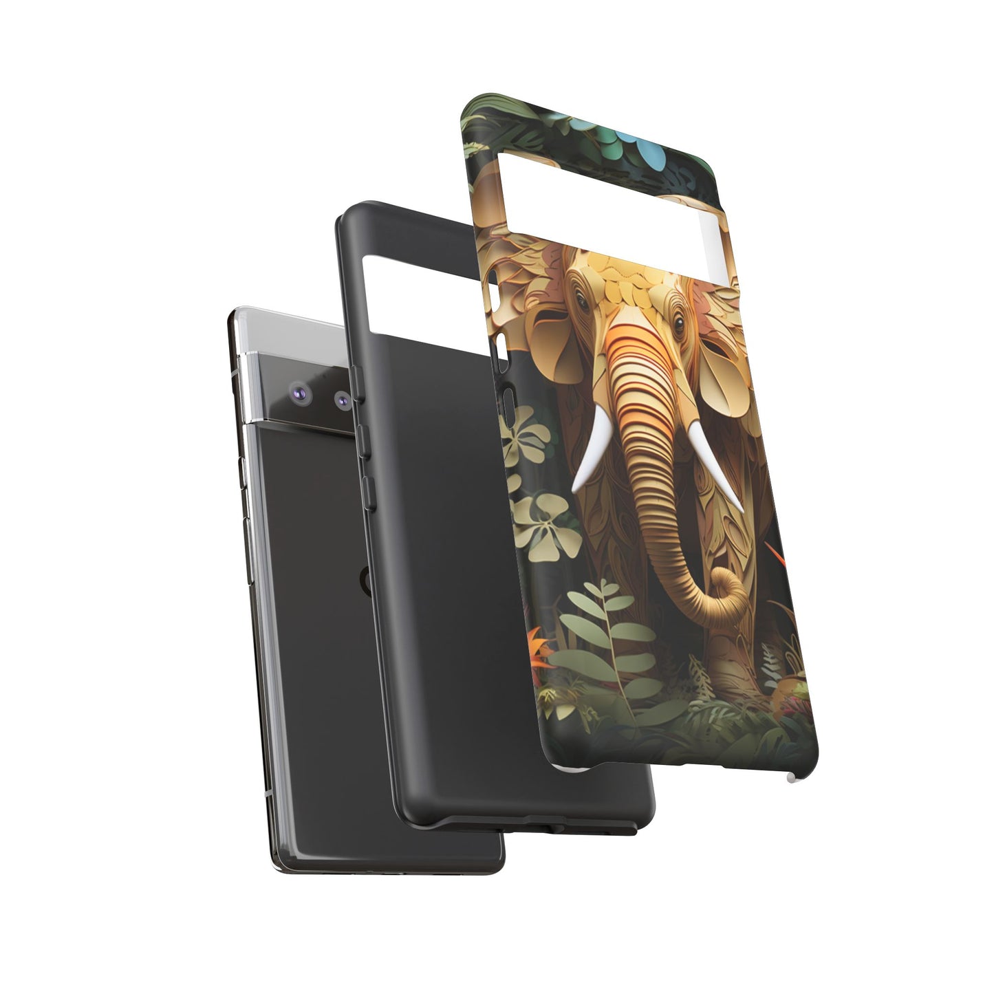 Golden Jungle Elephant Mobile Cover – Intricate Paper Art Design