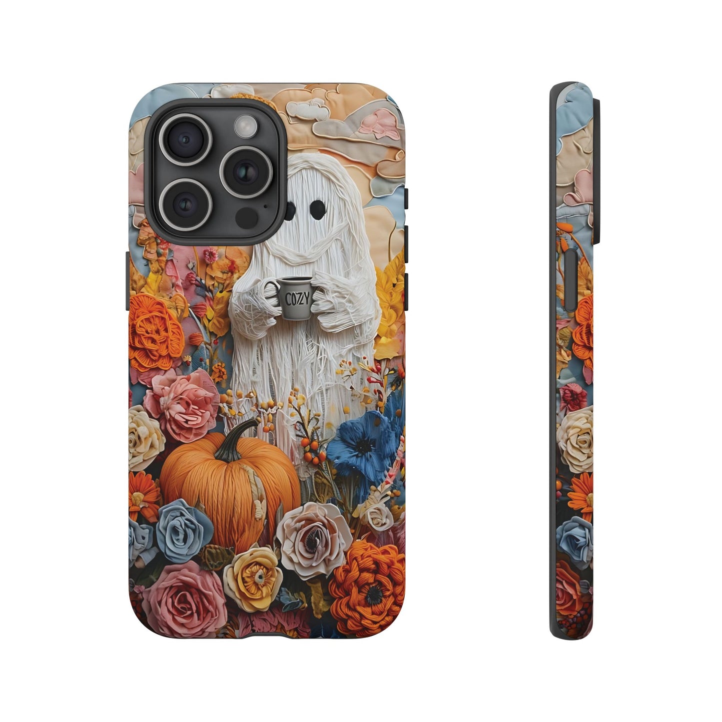 Colorful Whimsical Artwork of Ghost in Autumn Scene phone case design.