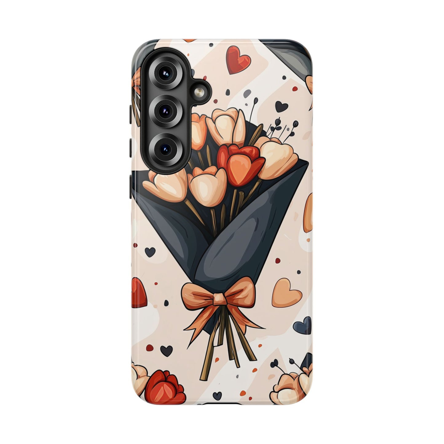Romantic Bouquet Floral Phone Case for iPhone, Samsung & Pixel | Cute Heart & Flowers Design | Soft Matte Finish