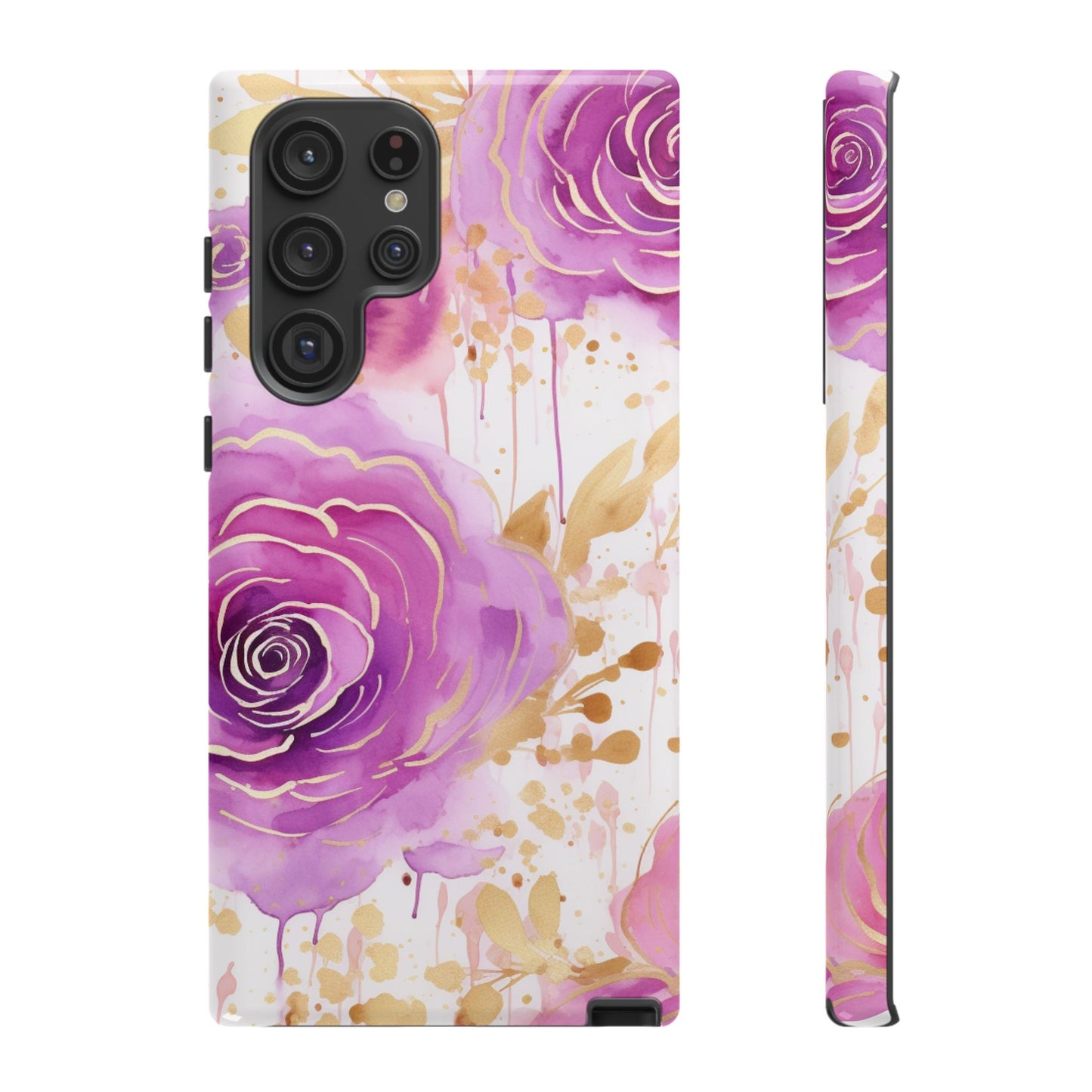 Elegant Purple-Gold Watercolor Rose Mobile Case