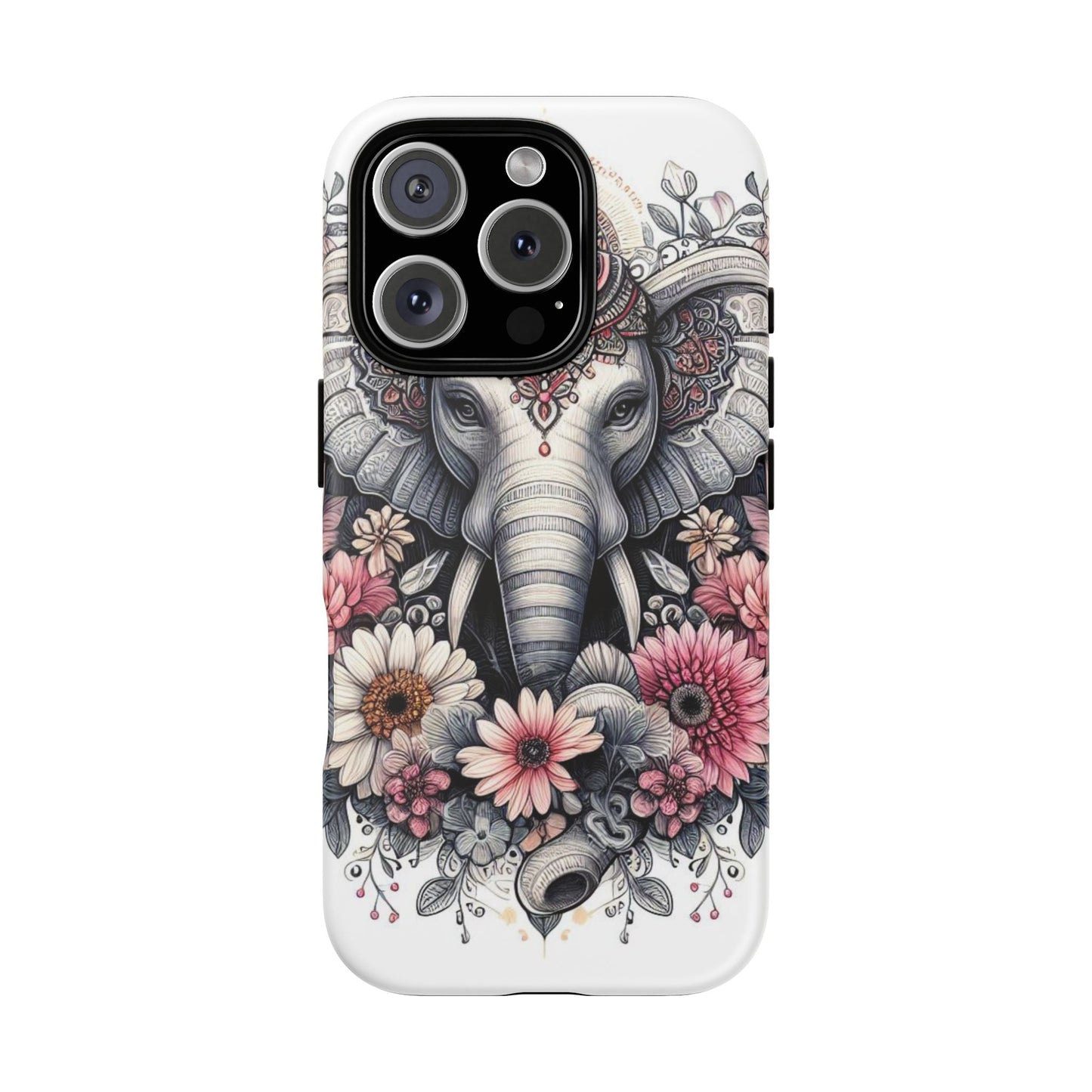 Royal Elephant Mandala Phone Case – Intricate Bohemian Floral Design