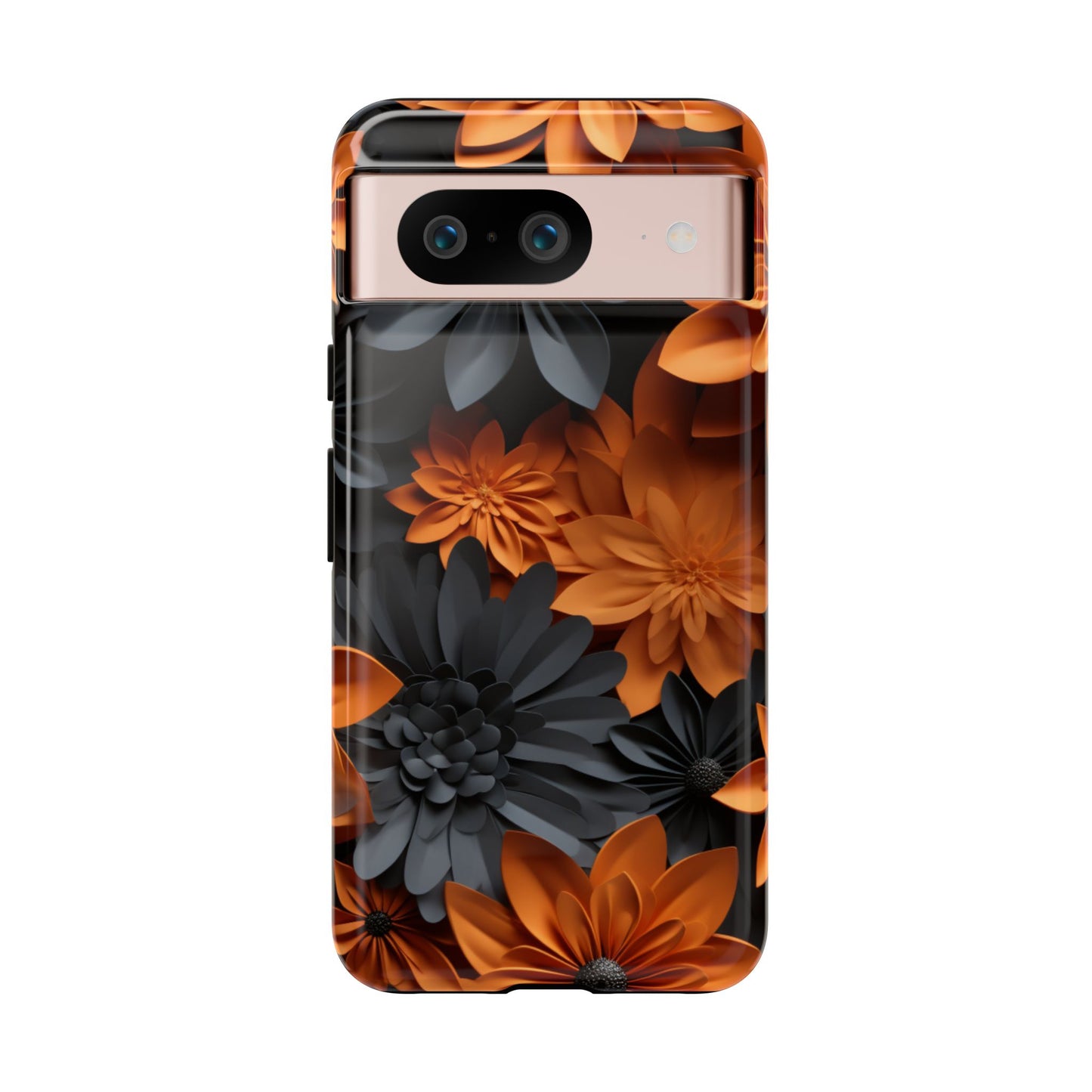Orange & Black 3D Floral Mobile Case