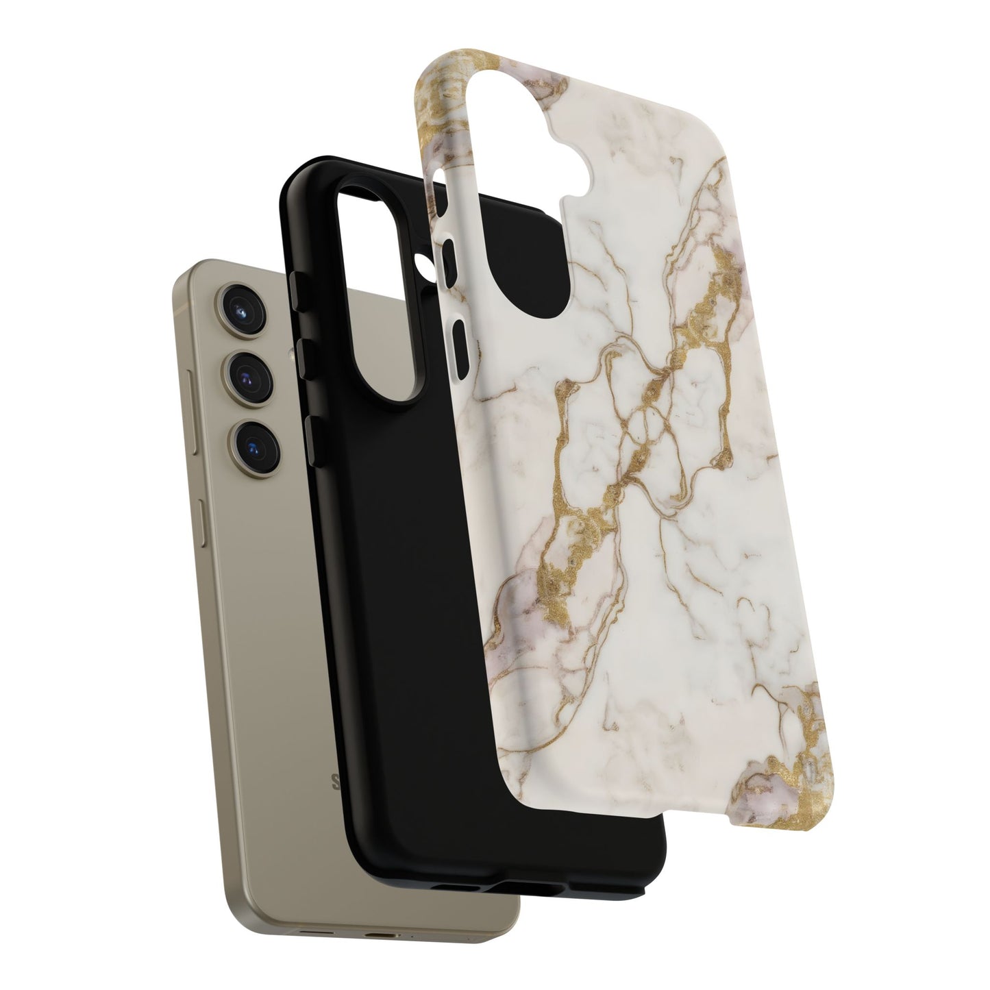 Elegant White and Gold Marble Case Design