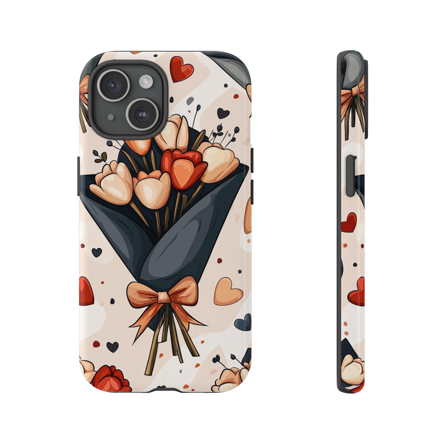 Romantic Bouquet Floral Phone Case for iPhone, Samsung & Pixel | Cute Heart & Flowers Design | Soft Matte Finish