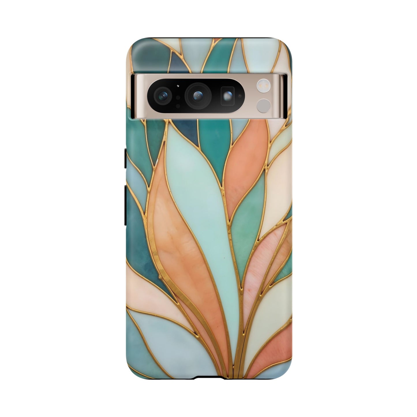 Geometric Leaves: Teal, Peach, and Gold Harmony