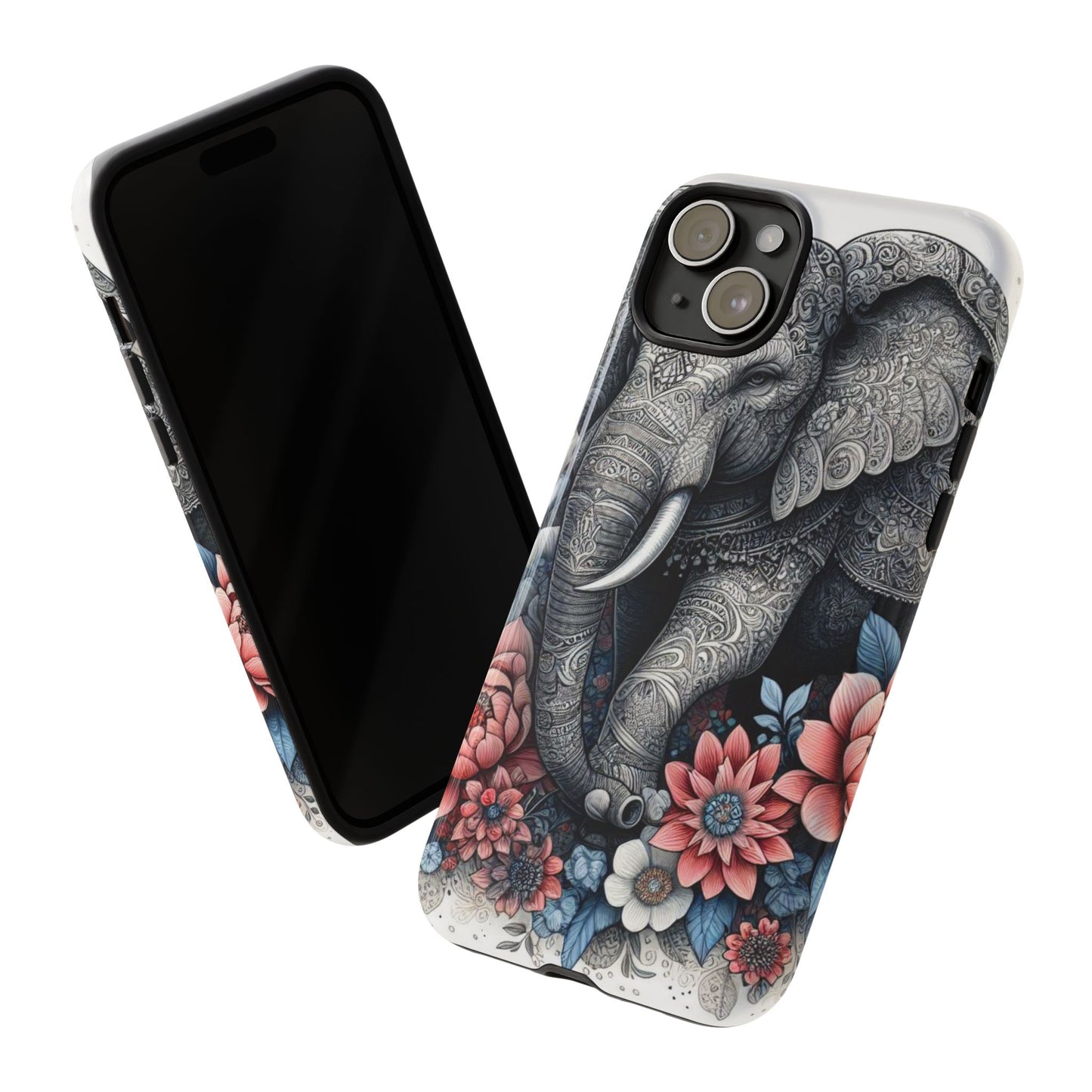 Mandala Elephant Mobile Cover – Elegant Black & White Floral Art