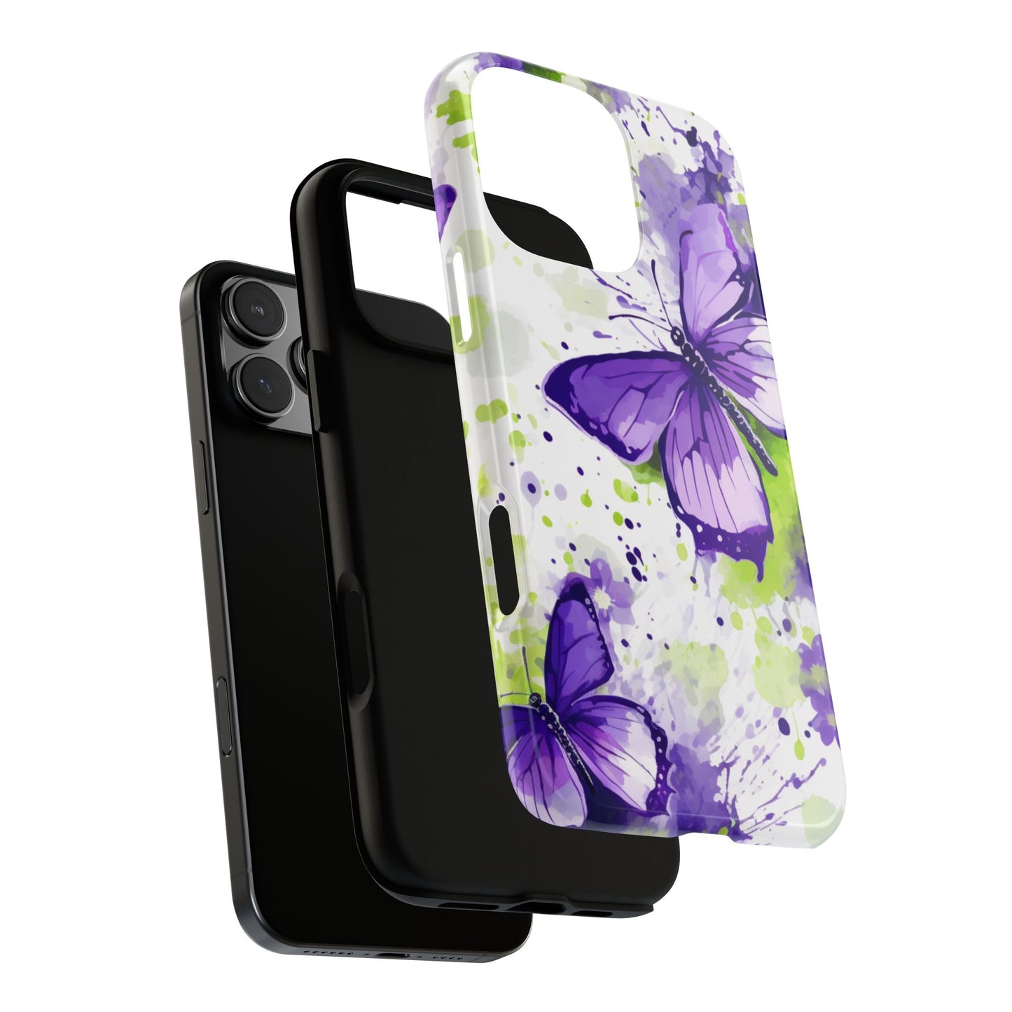 Vibrant Purple Butterfly Splash Mobile Cover – Artistic Green & Violet Aesthetic