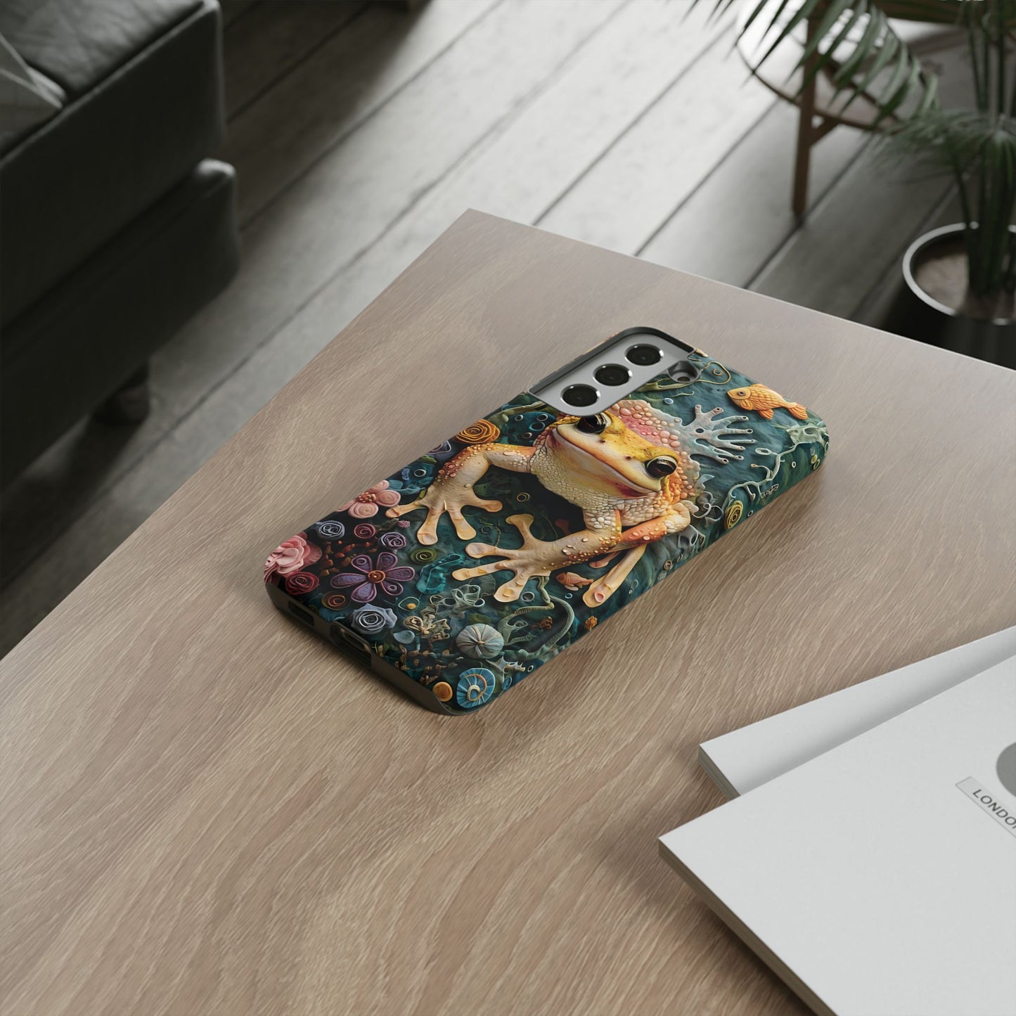 Intricate 3D Felt Artwork of Underwater Ecosystem with Frog phone case design.