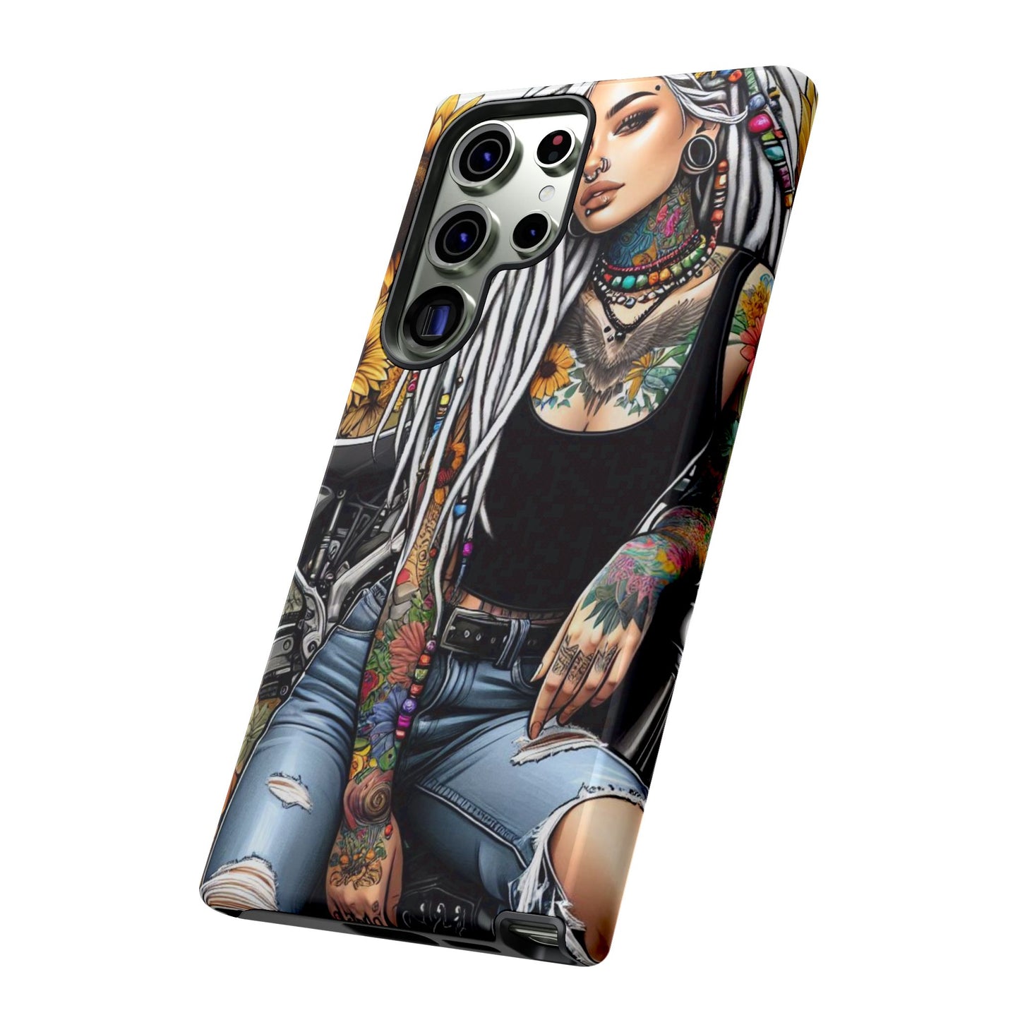 Sunflower Biker Queen – Bohemian Tattooed Rebel Mobile Cover
