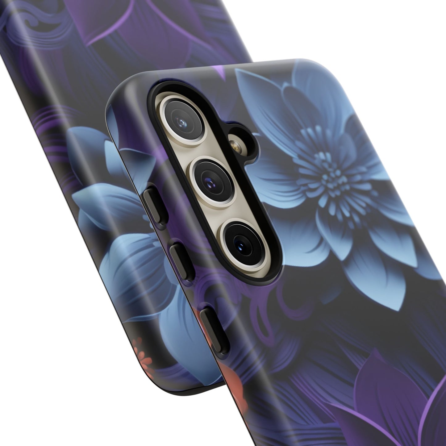3D Floral Elegance Mobile Case – Midnight Blue & Purple Bloom