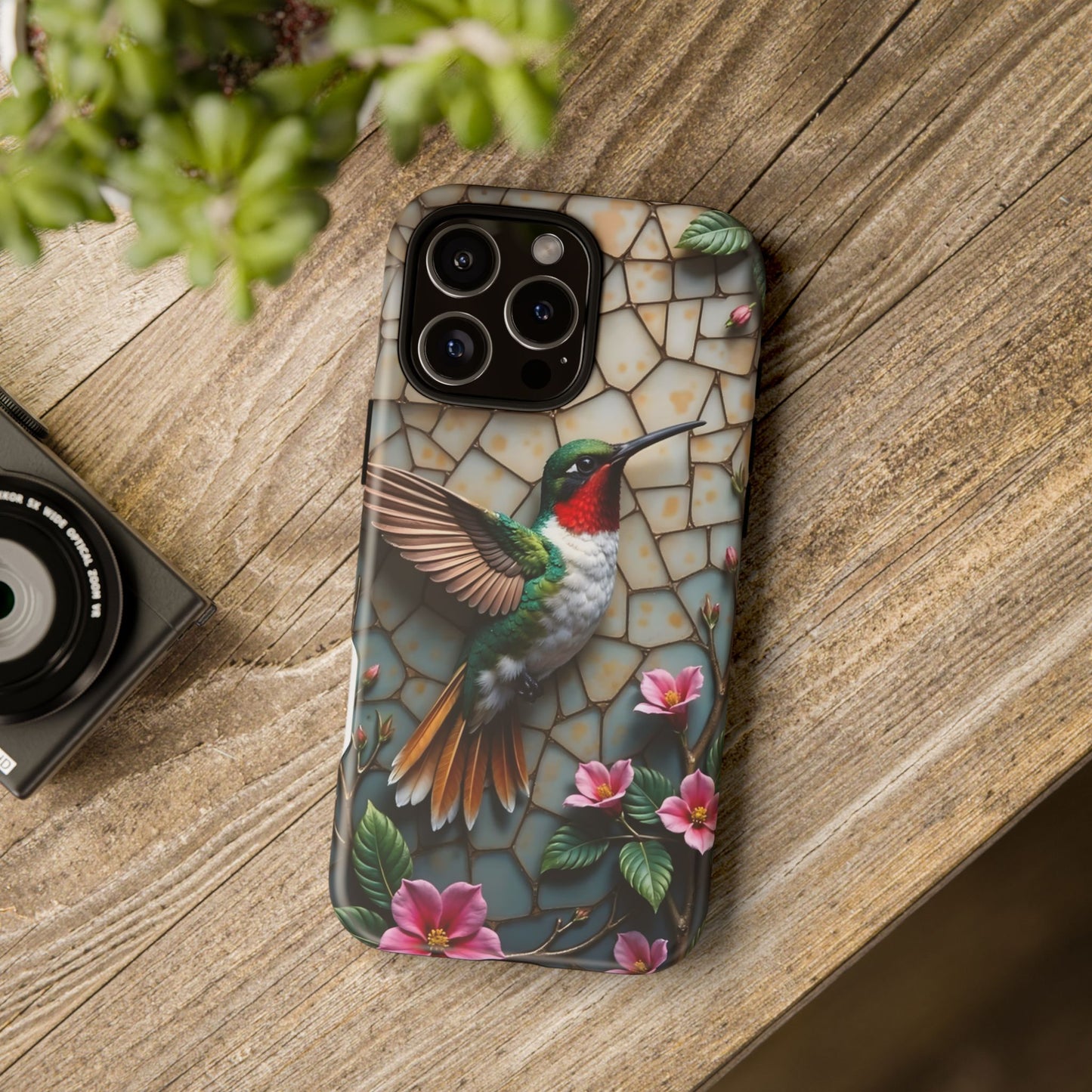 Vivid Hummingbird with Blossoming Branches | Artistic Mosaic Style