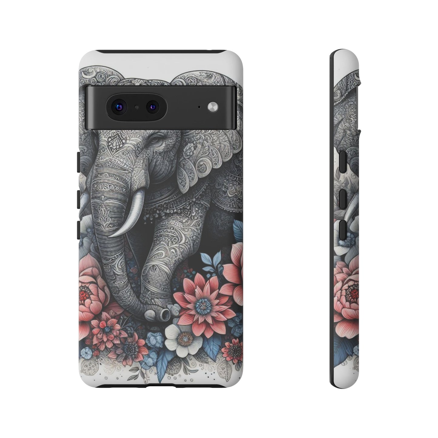 Mandala Elephant Mobile Cover – Elegant Black & White Floral Art