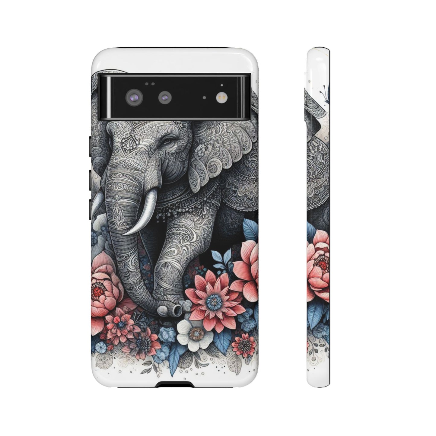 Mandala Elephant Mobile Cover – Elegant Black & White Floral Art