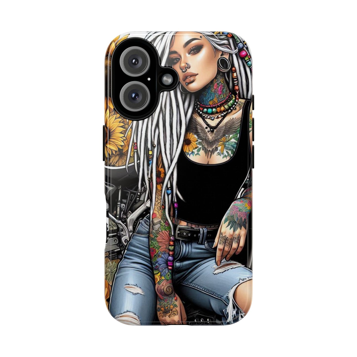 Sunflower Biker Queen – Bohemian Tattooed Rebel Mobile Cover
