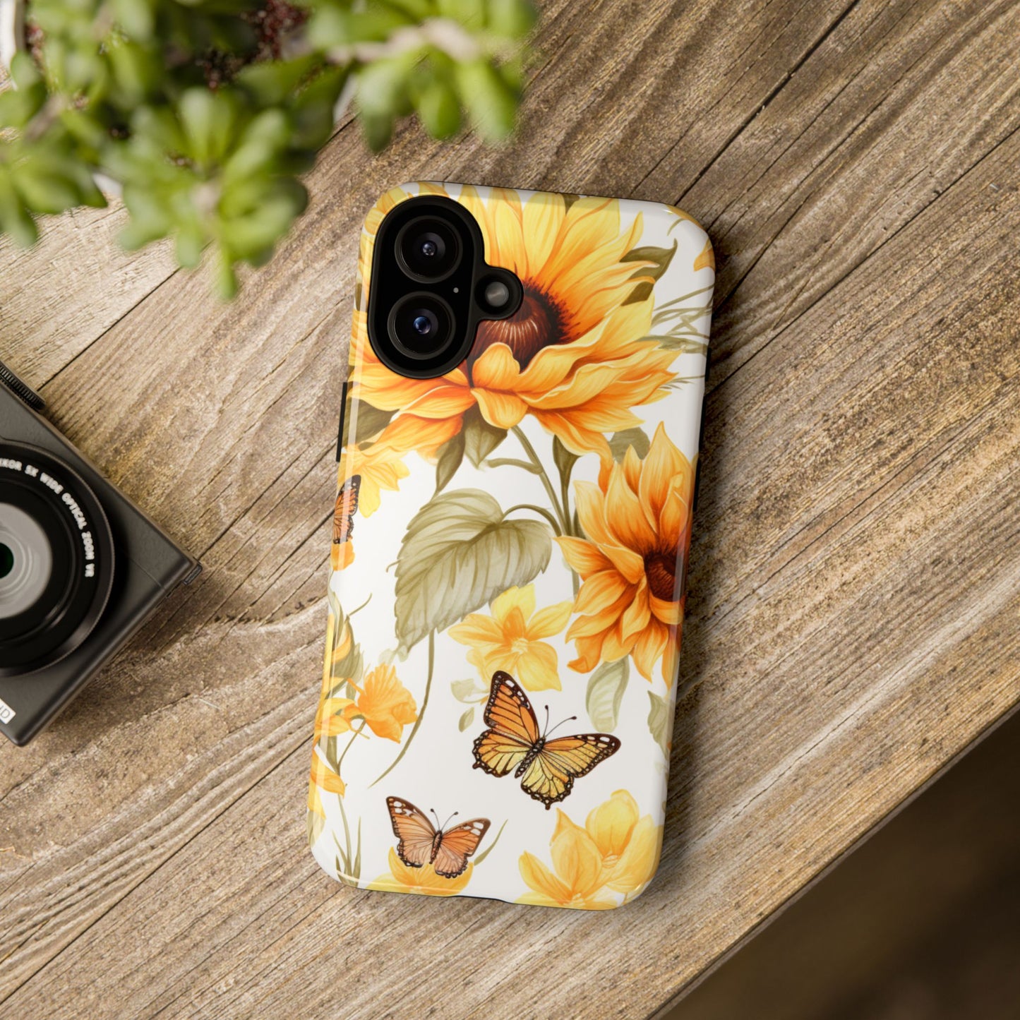 Golden Sunflower & Butterfly Phone Case – Warm & Elegant