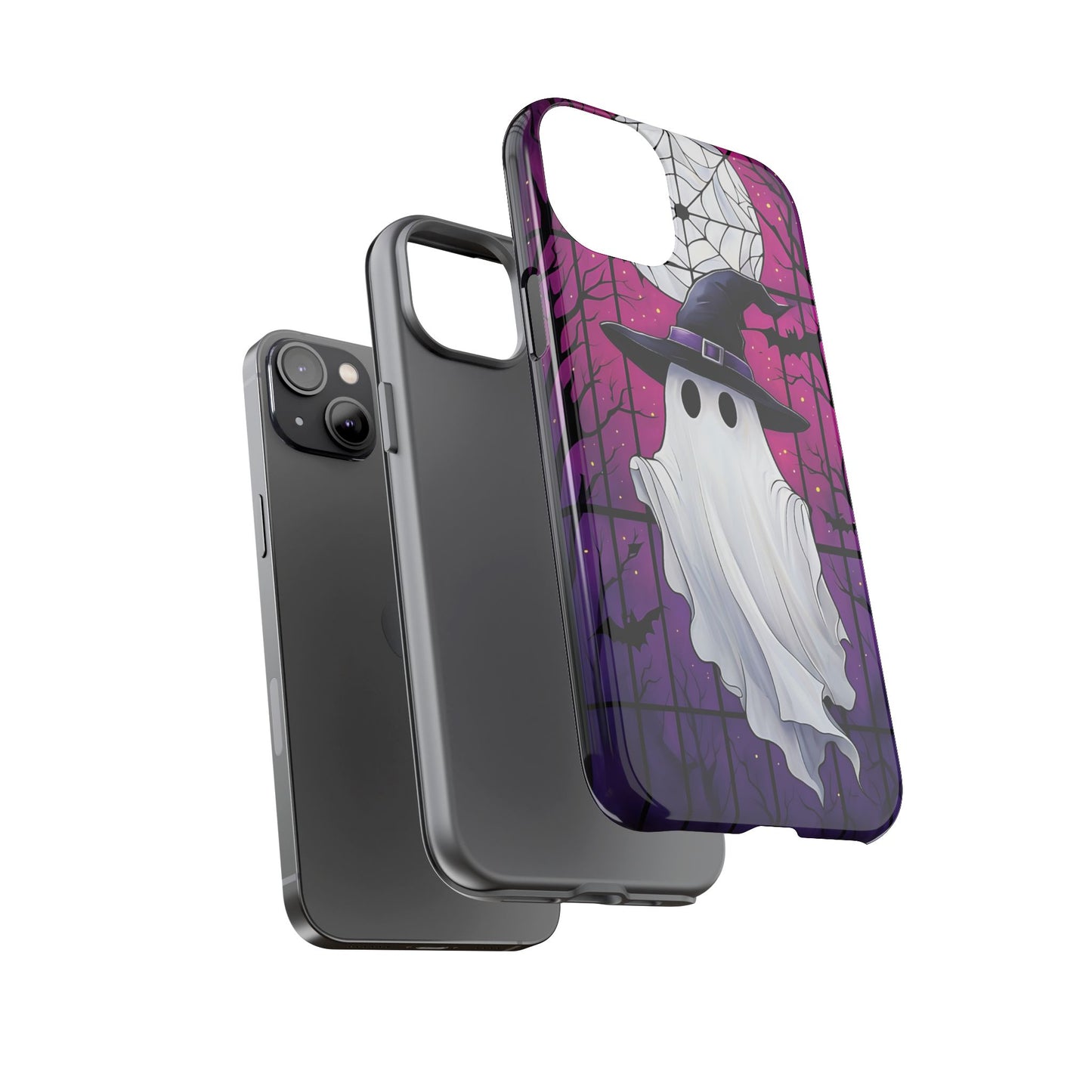 Stylized Halloween Illustration of a Ghost in Stained Glass phone case design.