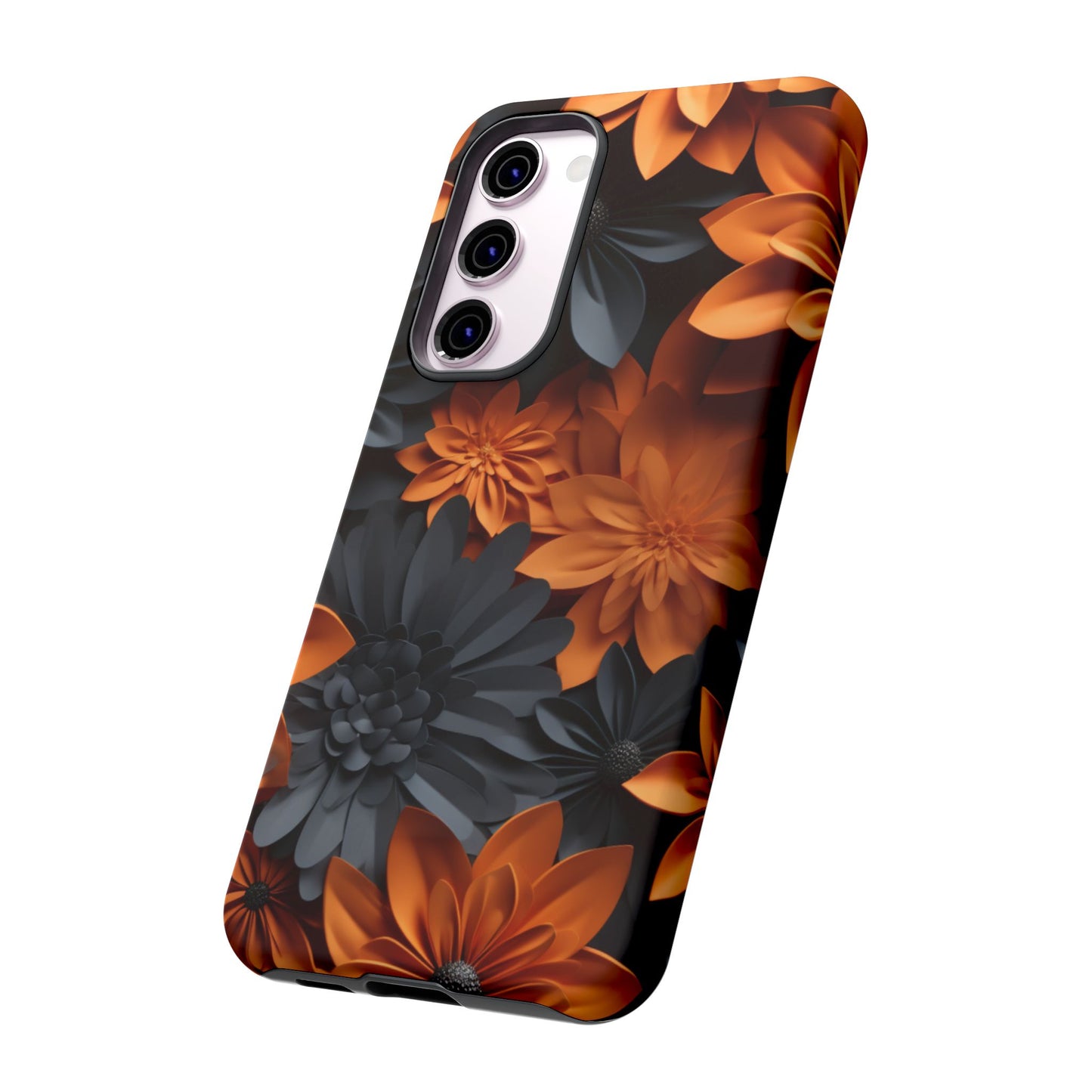 Orange & Black 3D Floral Mobile Case