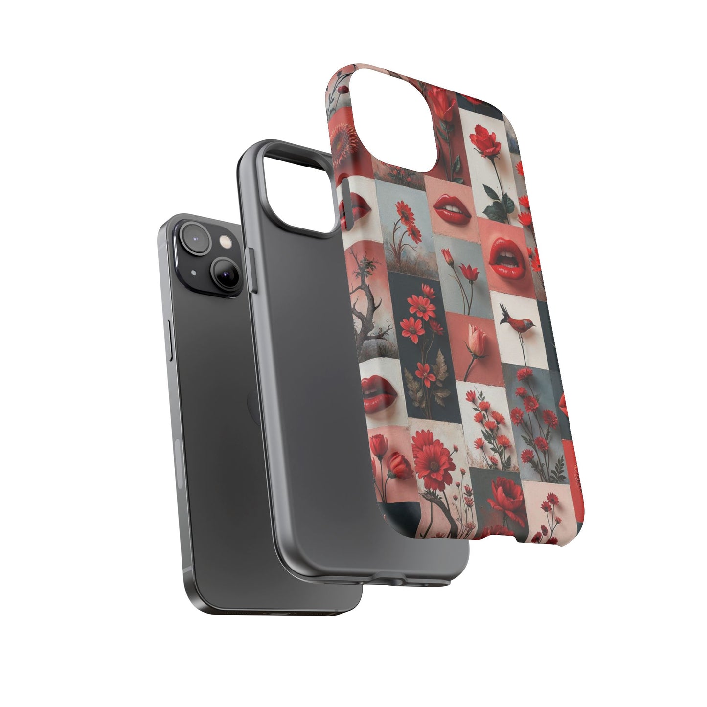 Red Flowers & Lips Collage Phone Case