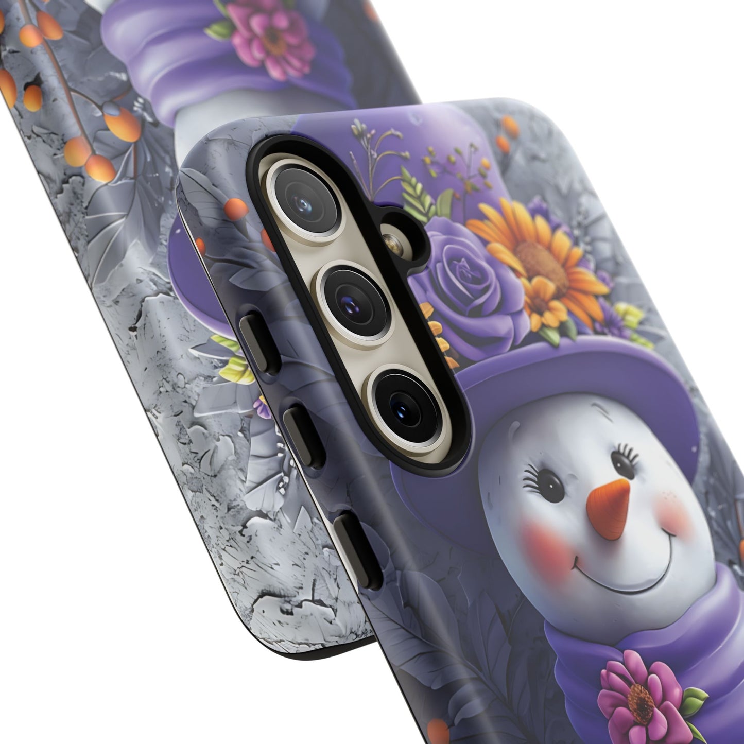 Cheerful Snowman With Colorful Floral Hat And Scarf phone case design
