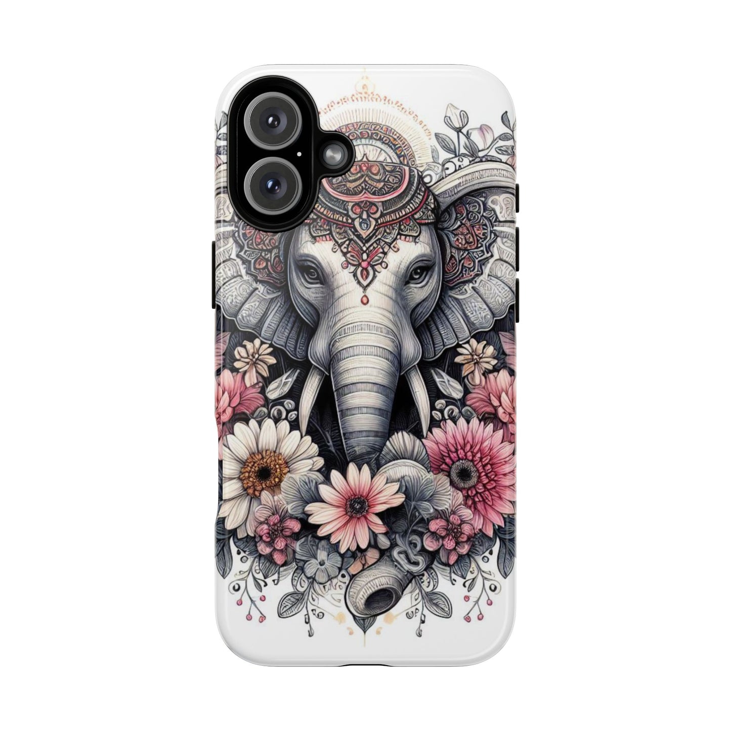 Royal Elephant Mandala Phone Case – Intricate Bohemian Floral Design