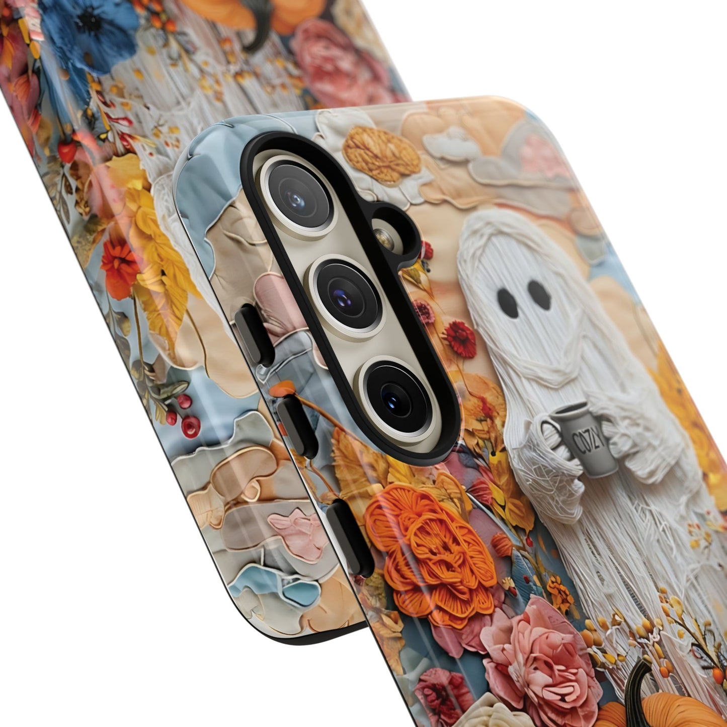Colorful Whimsical Artwork of Ghost in Autumn Scene phone case design.