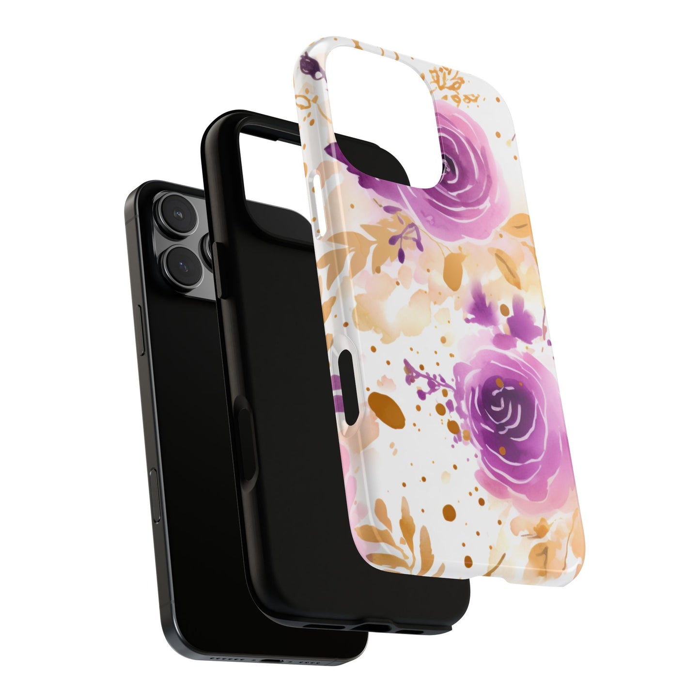 Purple Bloom Watercolor Mobile Case – Artistic Elegance in Gold & Lilac
