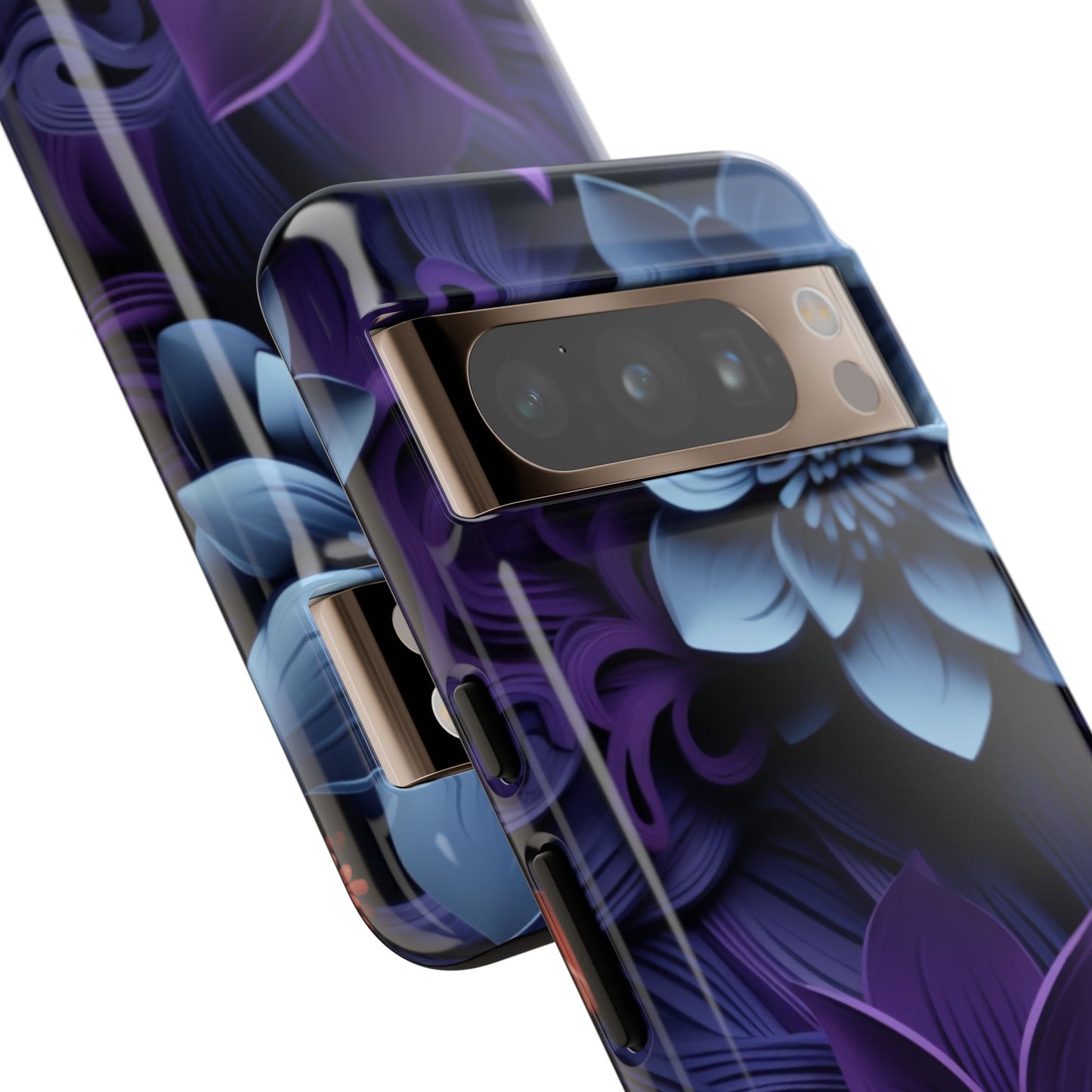 3D Floral Elegance Mobile Case – Midnight Blue & Purple Bloom