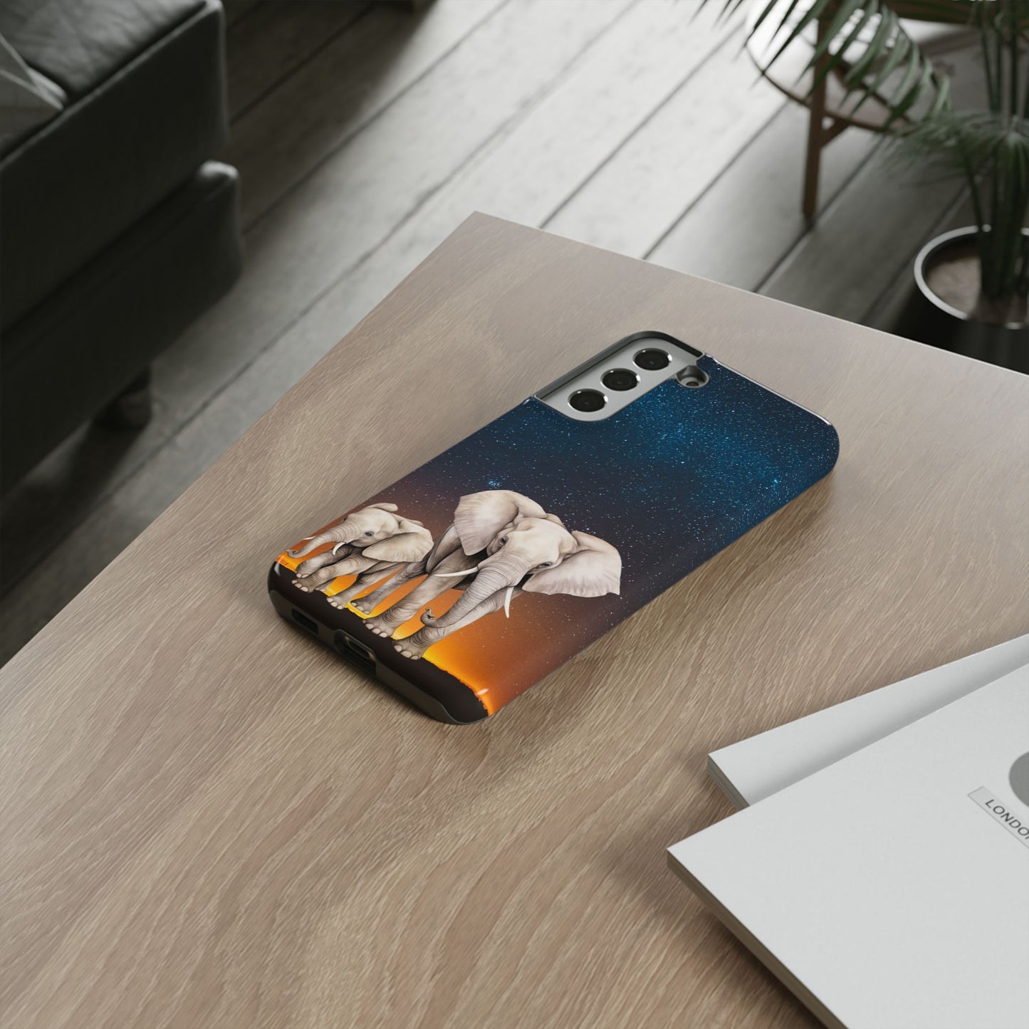 Starry Safari Elephant Family Mobile Cover – Cosmic Wildlife Aesthetic