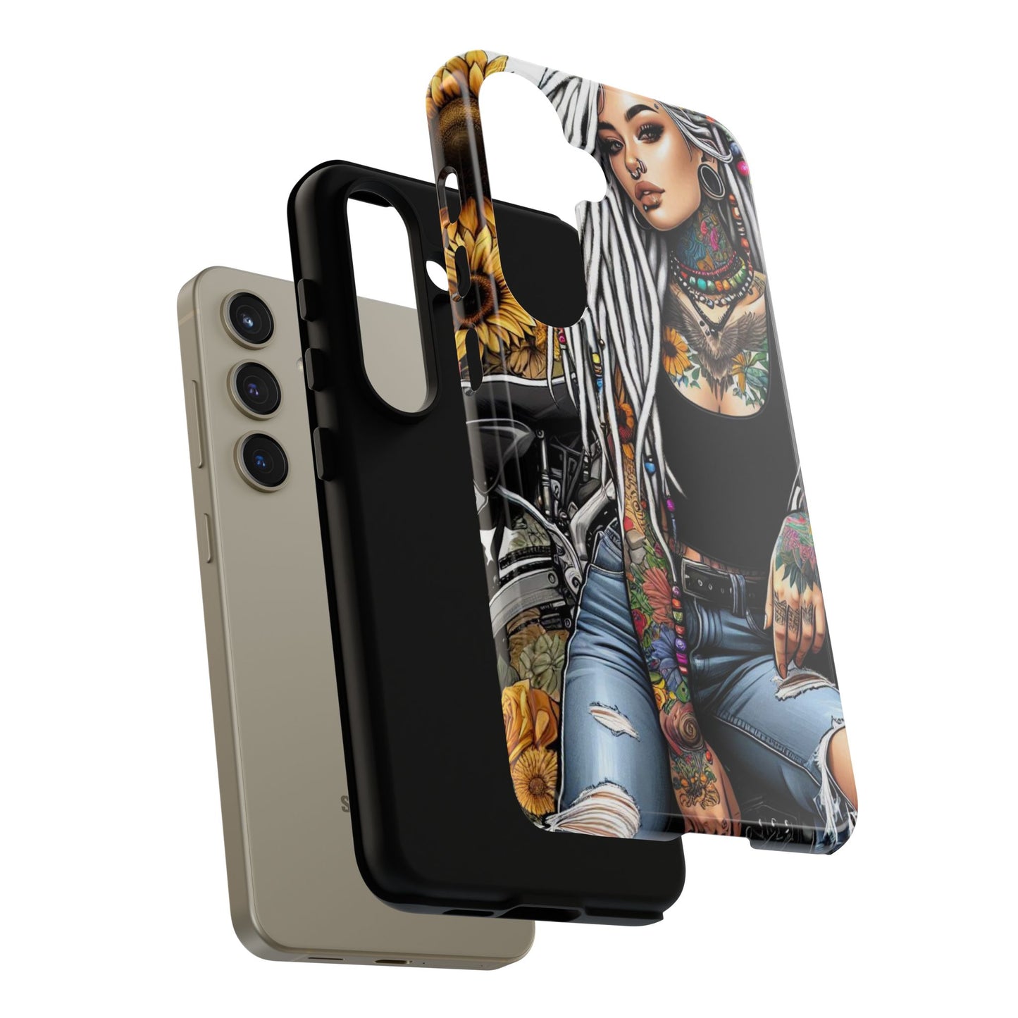 Sunflower Biker Queen – Bohemian Tattooed Rebel Mobile Cover