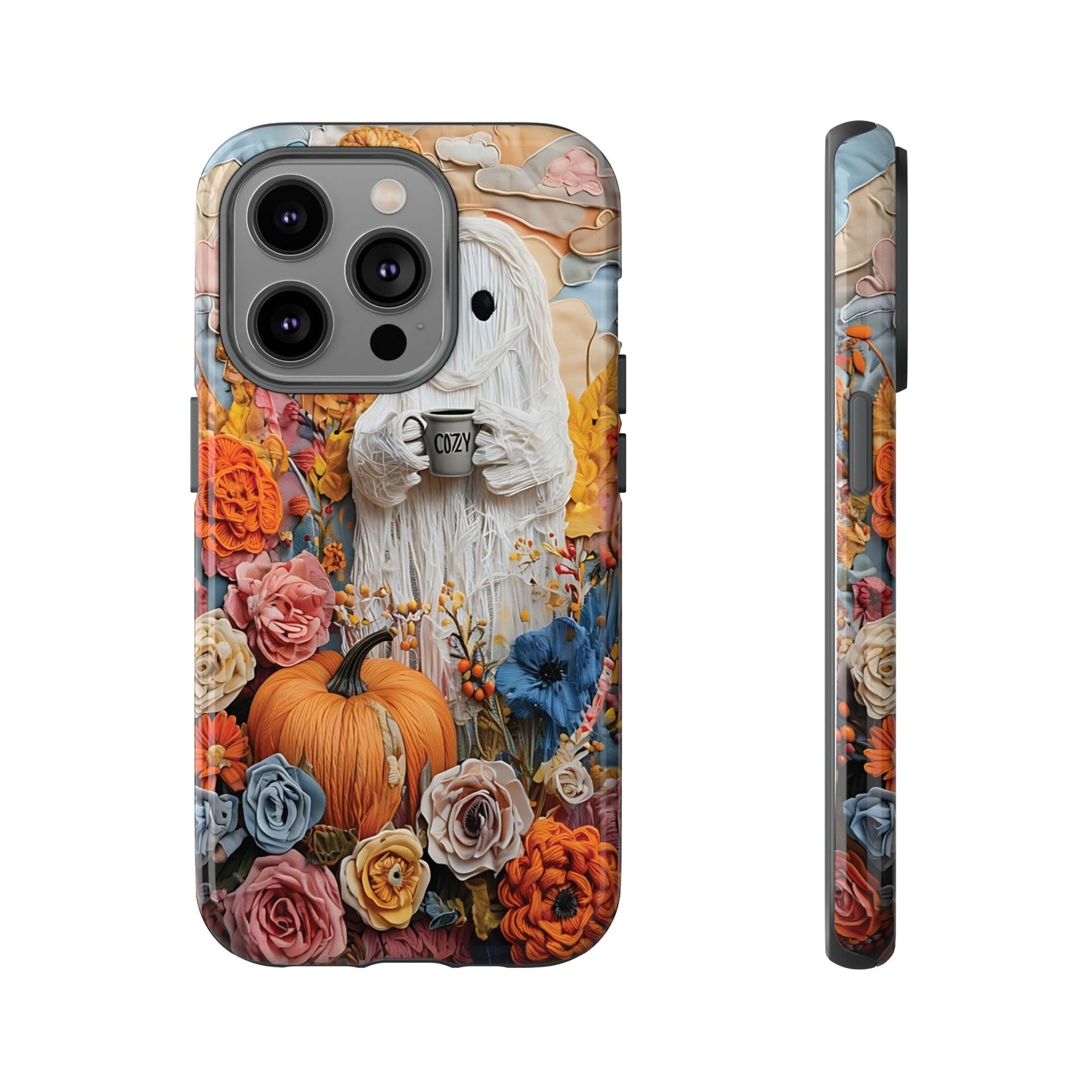 Colorful Whimsical Artwork of Ghost in Autumn Scene phone case design.