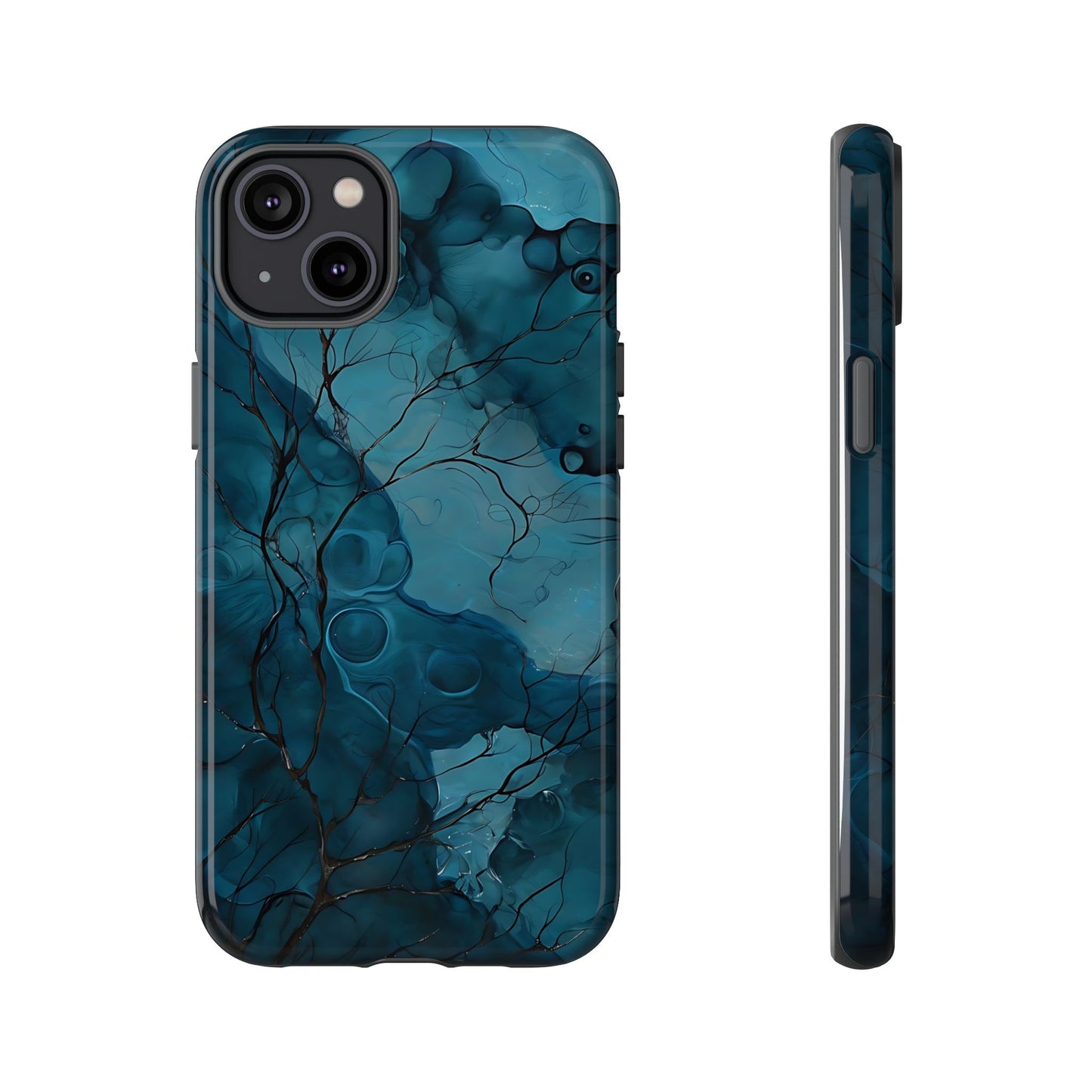 Surreal Abstract Digital Art With Deep Teal And Navy Hues phone case design