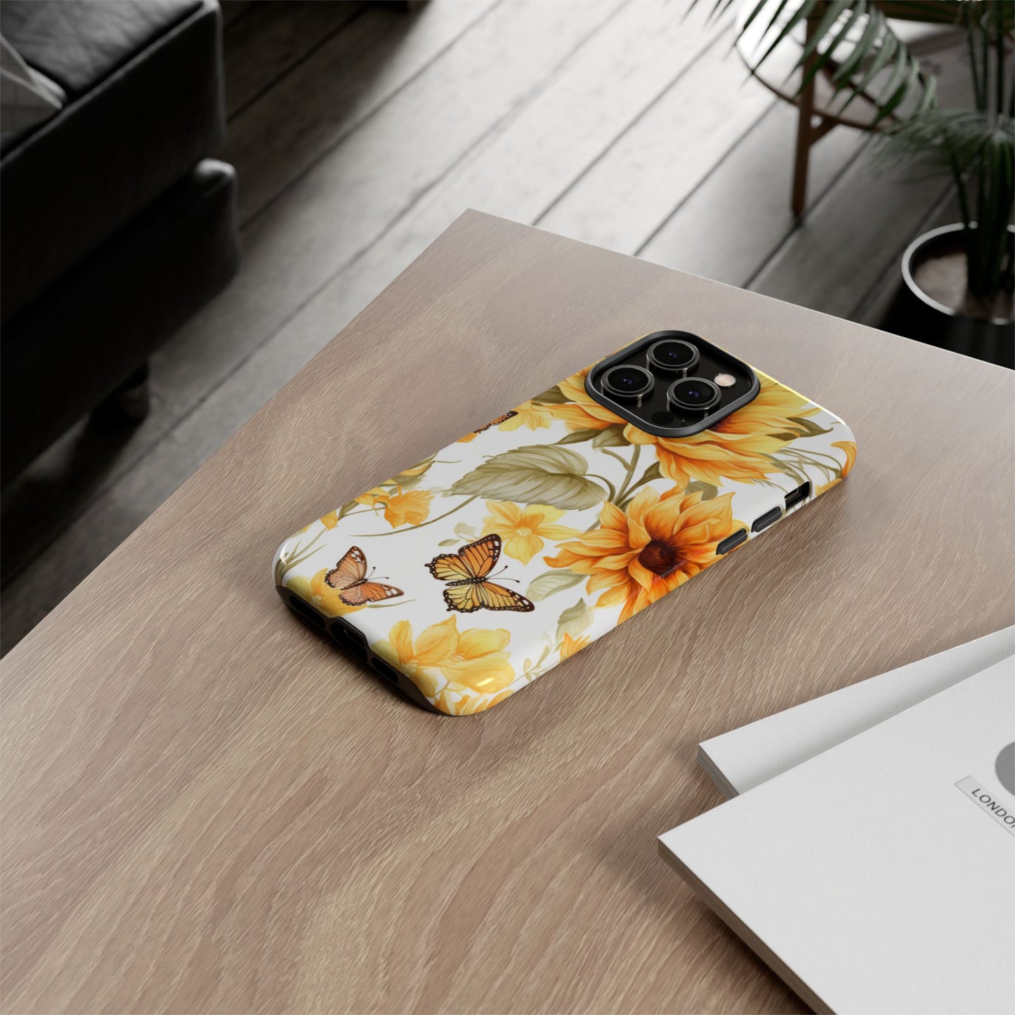 Golden Sunflower & Butterfly Phone Case – Warm & Elegant